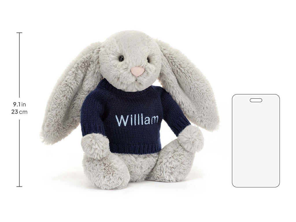 Bashful Silver Bunny with Personalized Navy Jumper