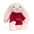 Bashful Pink Bunny with Personalized Red Jumper