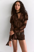Anna Sui Dahlia Tulle Long Sleeve Blouse