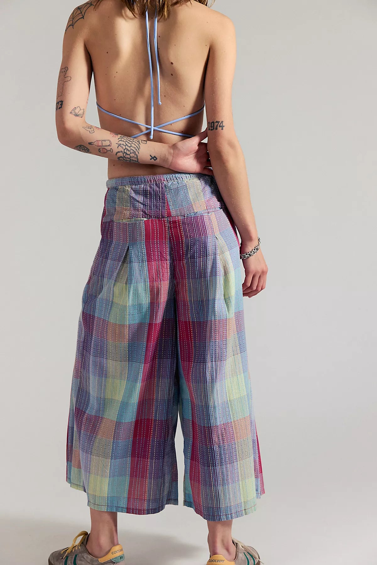 Telluride Wide-Leg Crop Pull-On Madras Pants