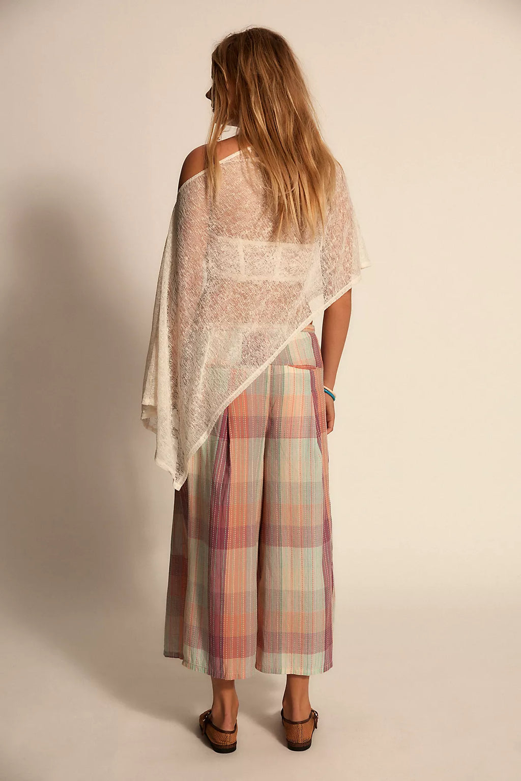 Telluride Wide-Leg Crop Pull-On Madras Pants