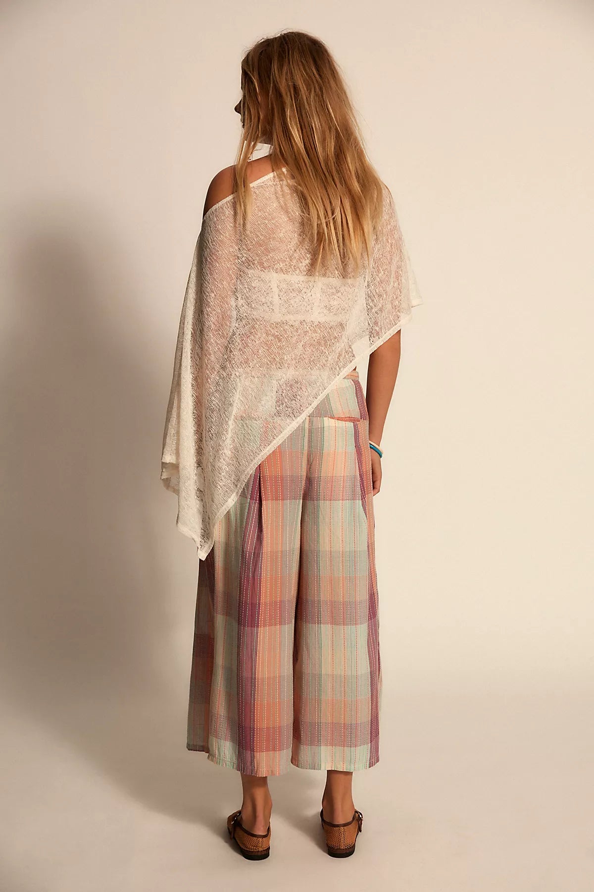 Telluride Wide-Leg Crop Pull-On Madras Pants