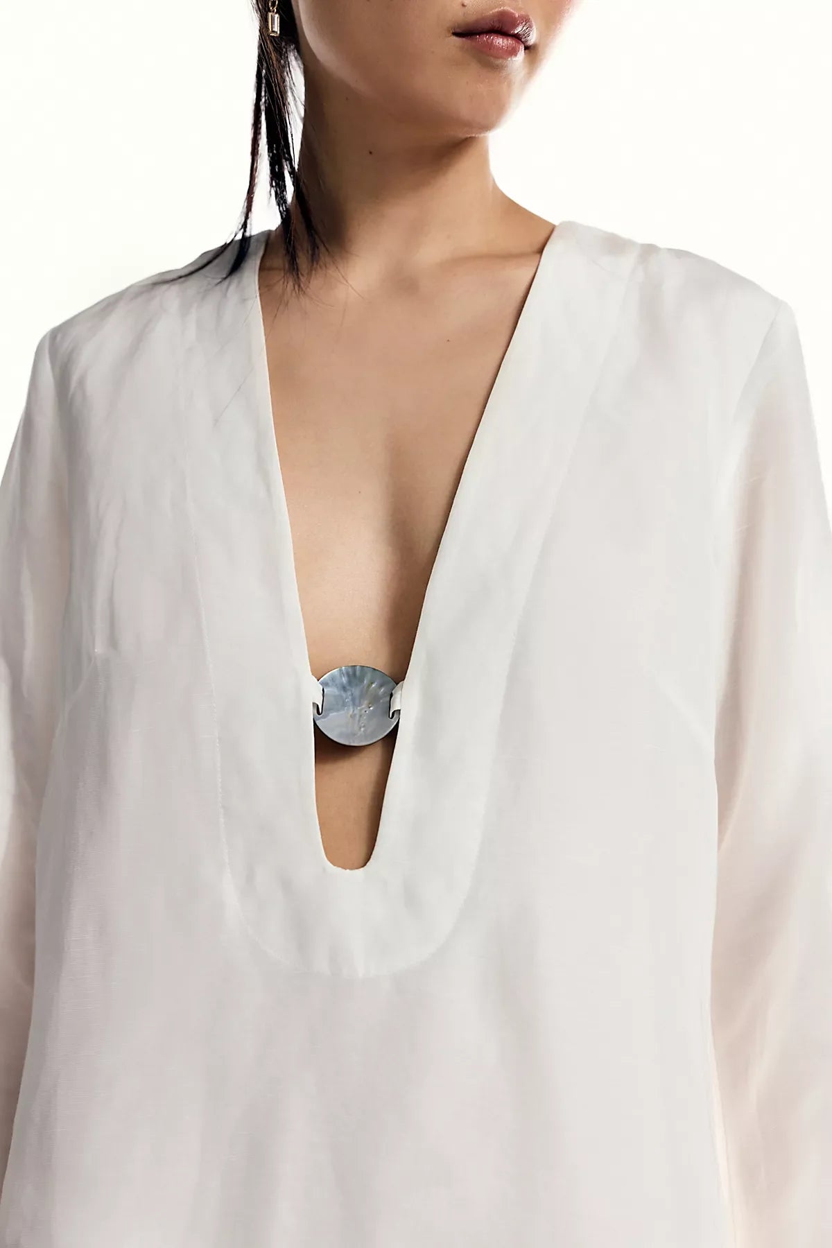Shona Joy Paloma Plunge Long-Sleeve Mini Dress