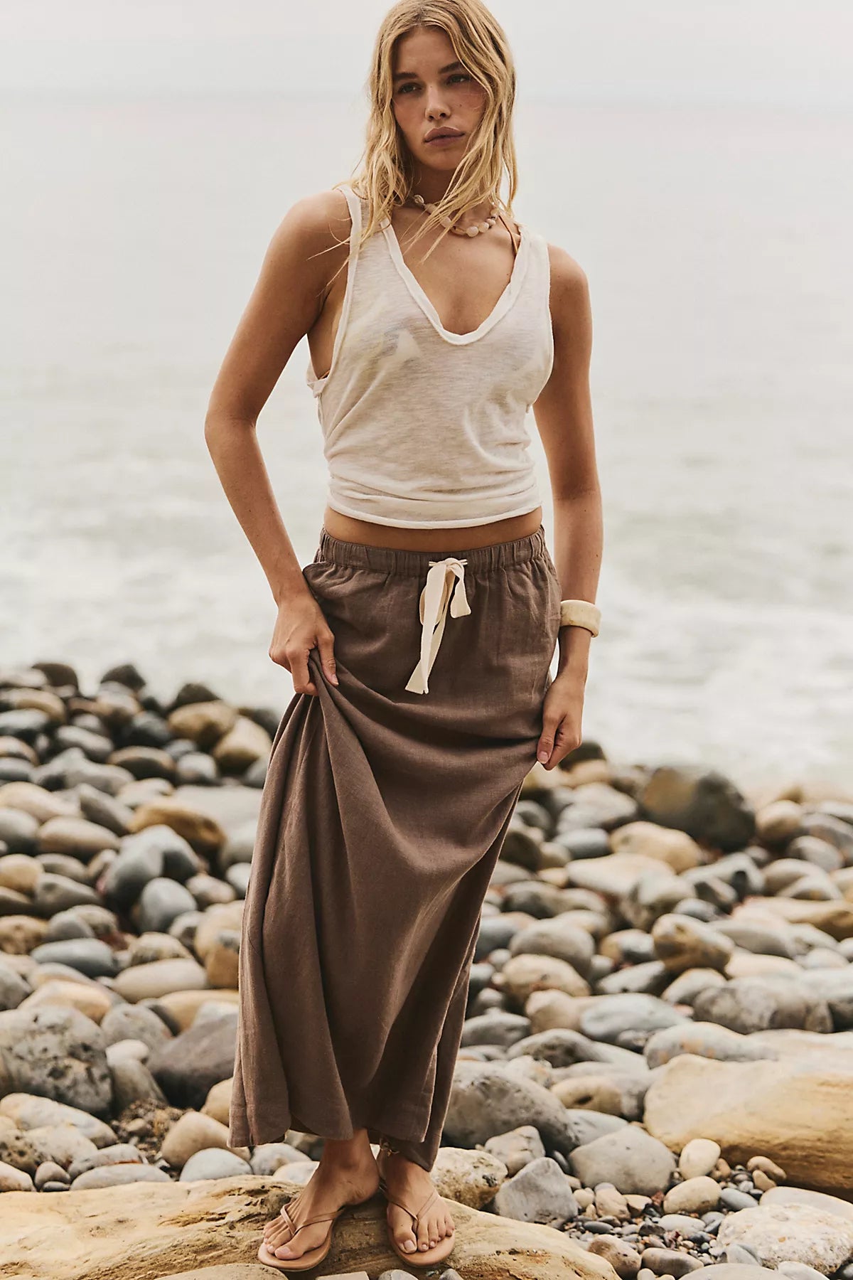 Sandshell Linen Blossom Maxi Skirt