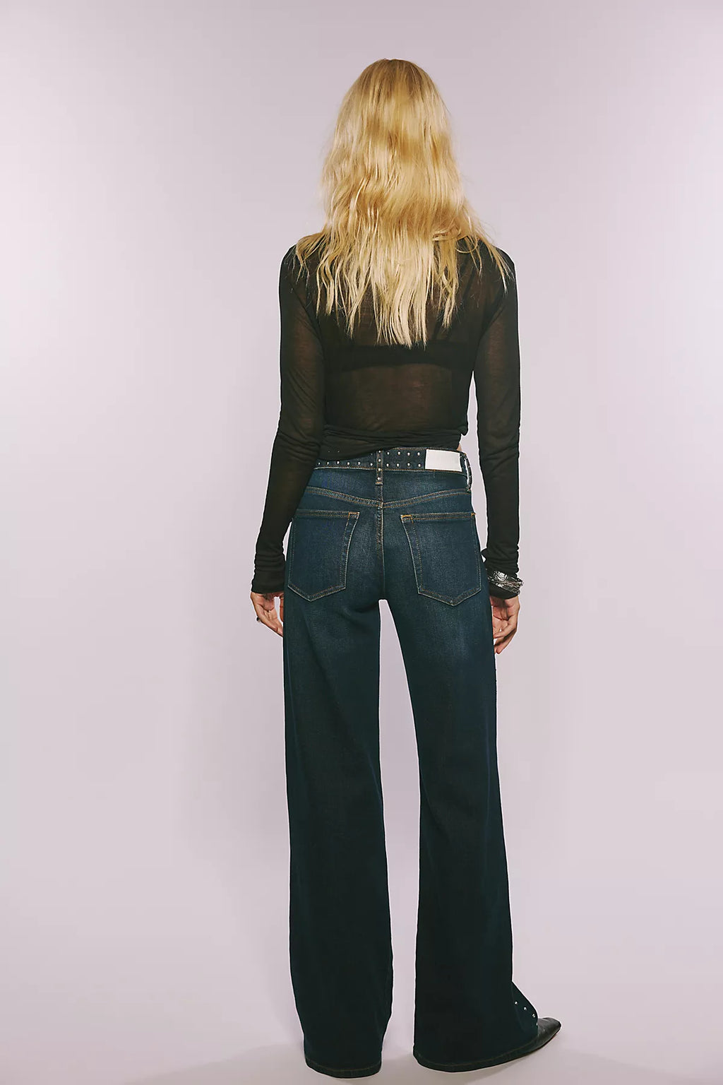 RE/DONE Studded Mid-Rise Wide-Leg Jeans