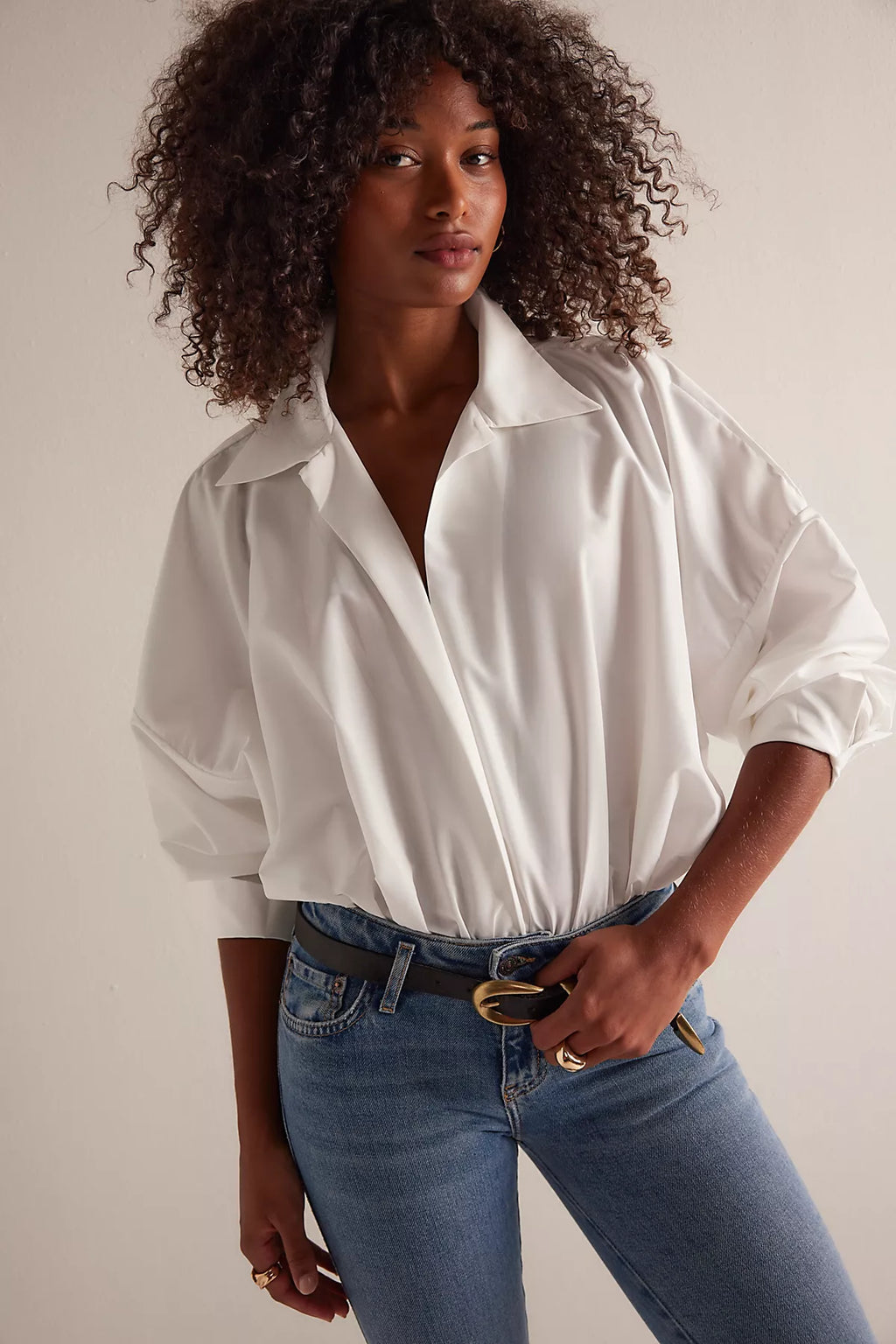 Norma Kamali Super Oversized Boyfriend Shirt Bodysuit
