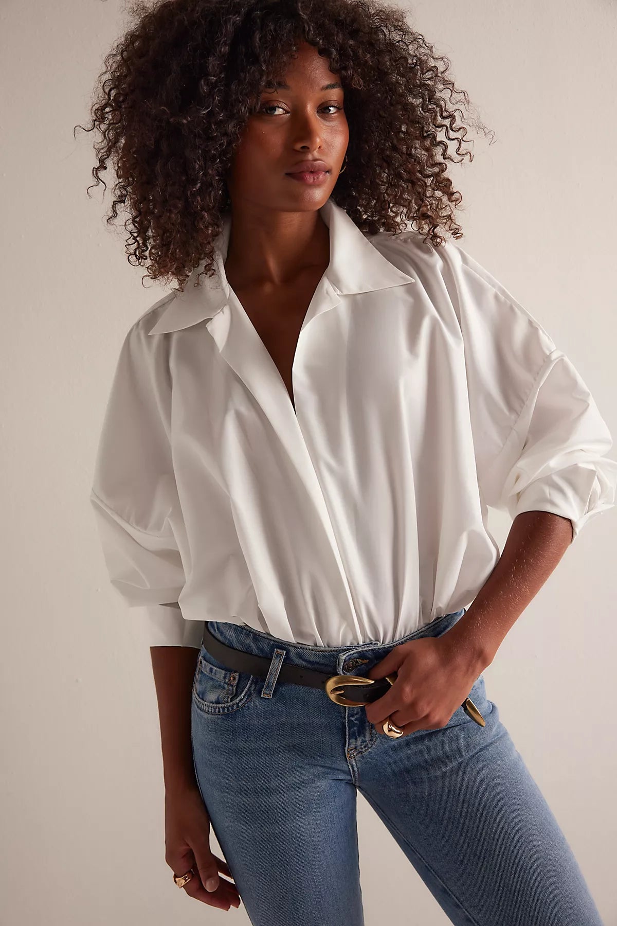 Norma Kamali Super Oversized Boyfriend Shirt Bodysuit