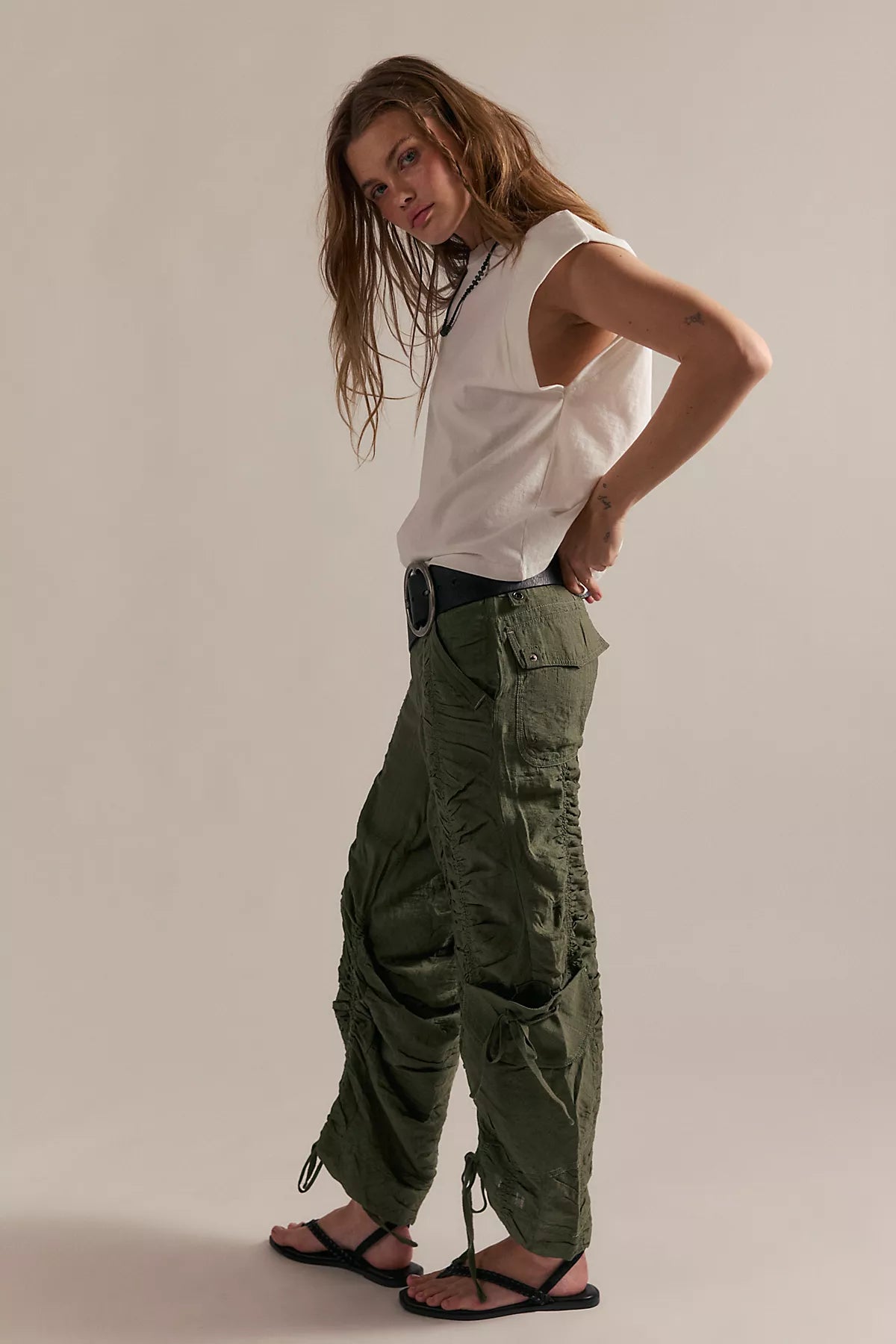 We The Free Scorpio Shirred Mid-Rise Cargo Pants