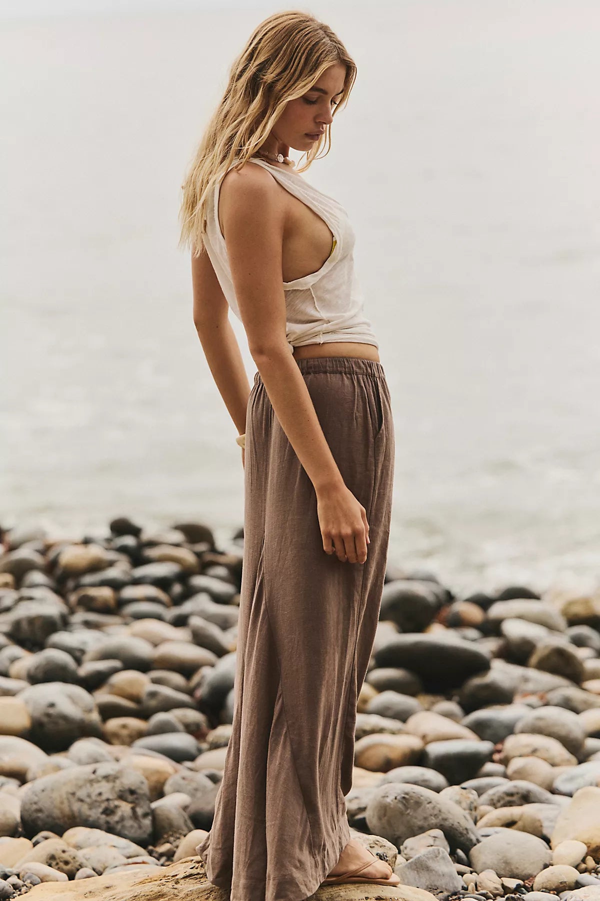 Sandshell Linen Blossom Maxi Skirt