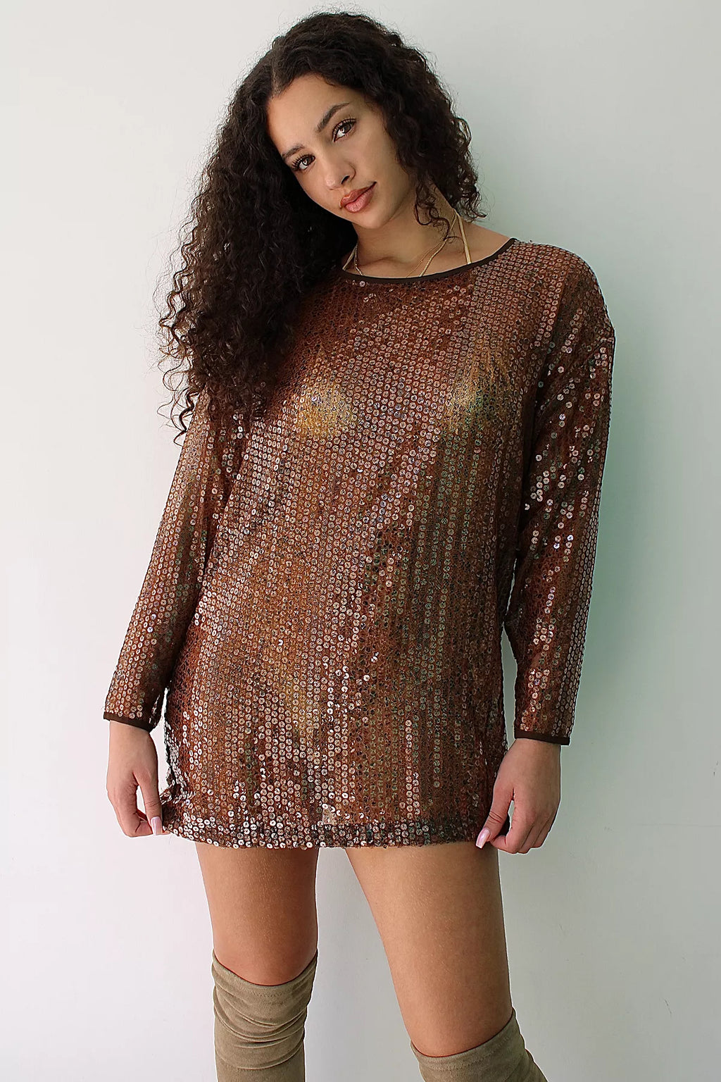 Vintage Mondi Brown Long-Sleeved Mini Dress Selected By Racquel