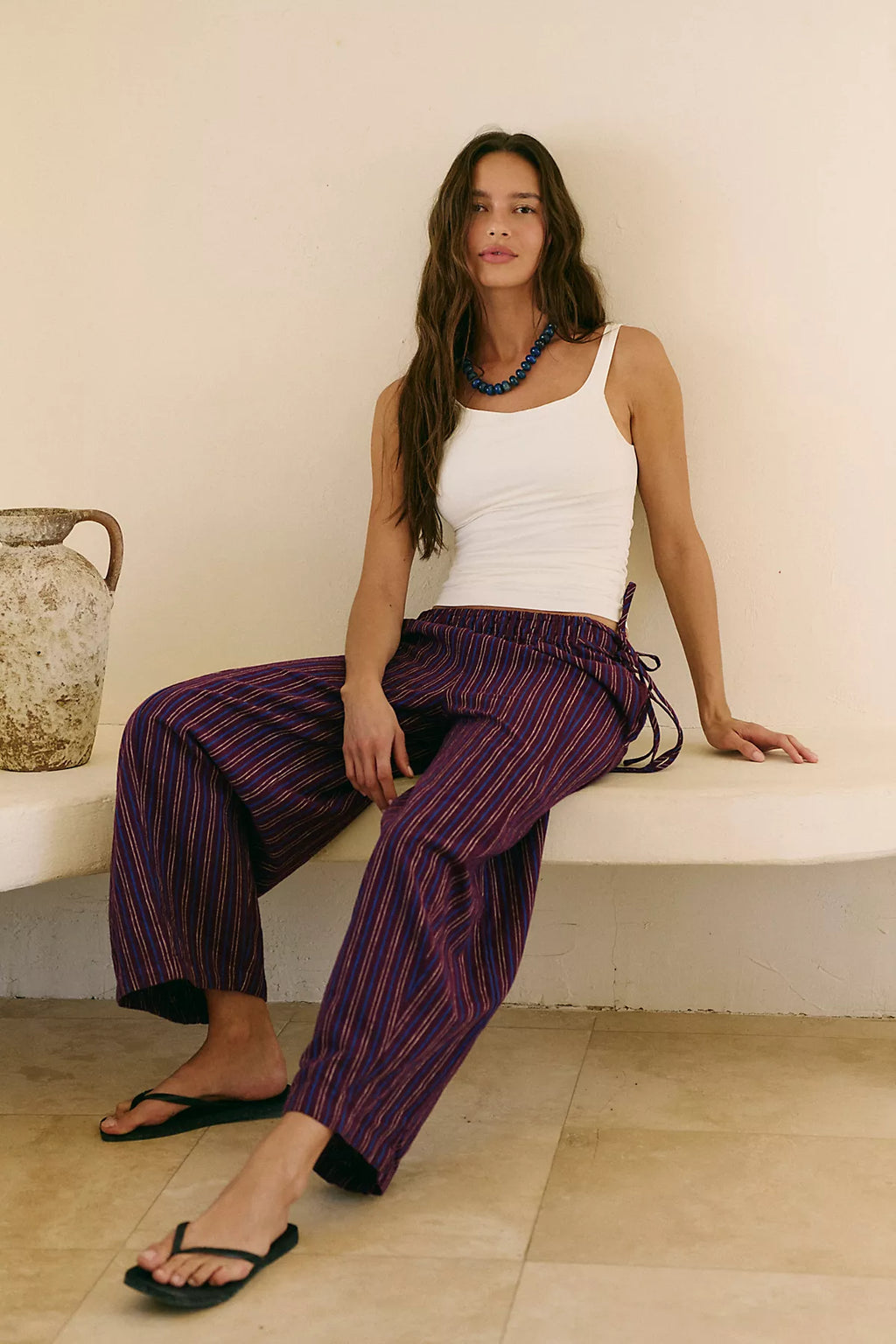 Sun Dazed Cotton-Linen Striped Pants