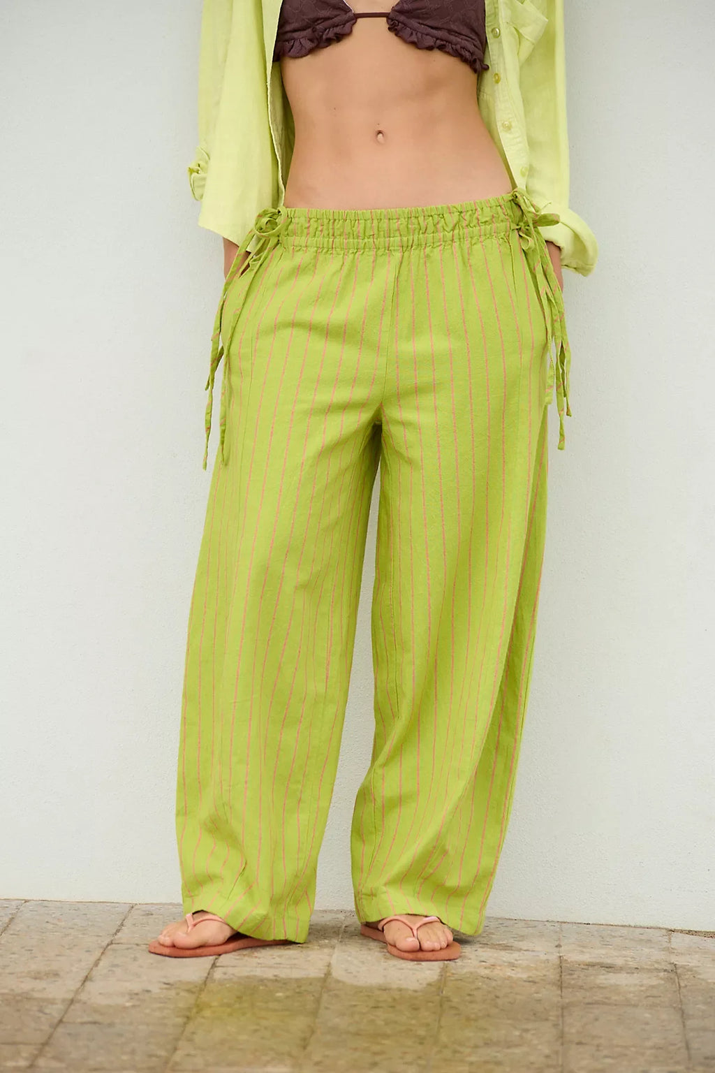 Sun Dazed Cotton-Linen Striped Pants