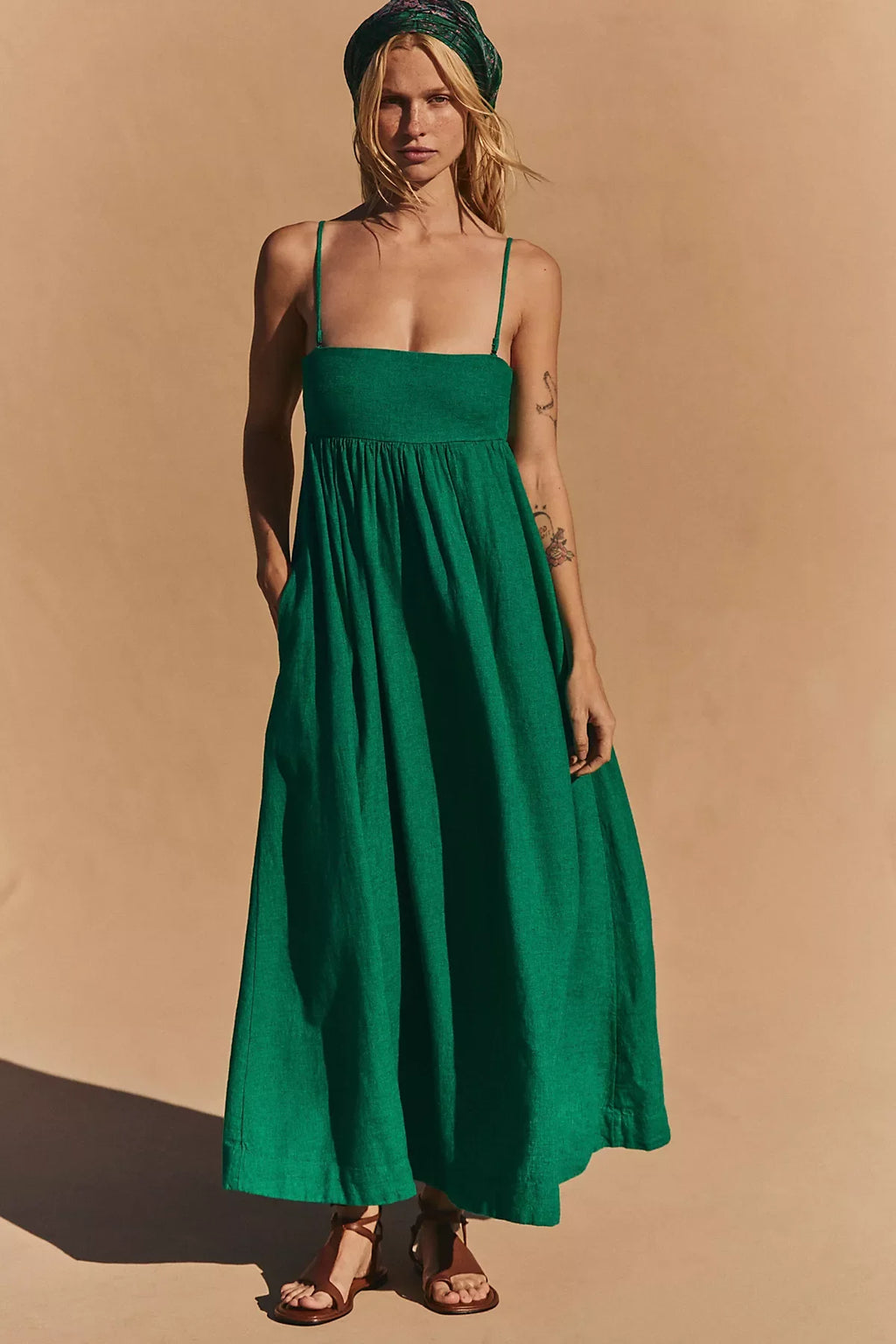 Sandshell Linen Halo Babydoll Midi Dress