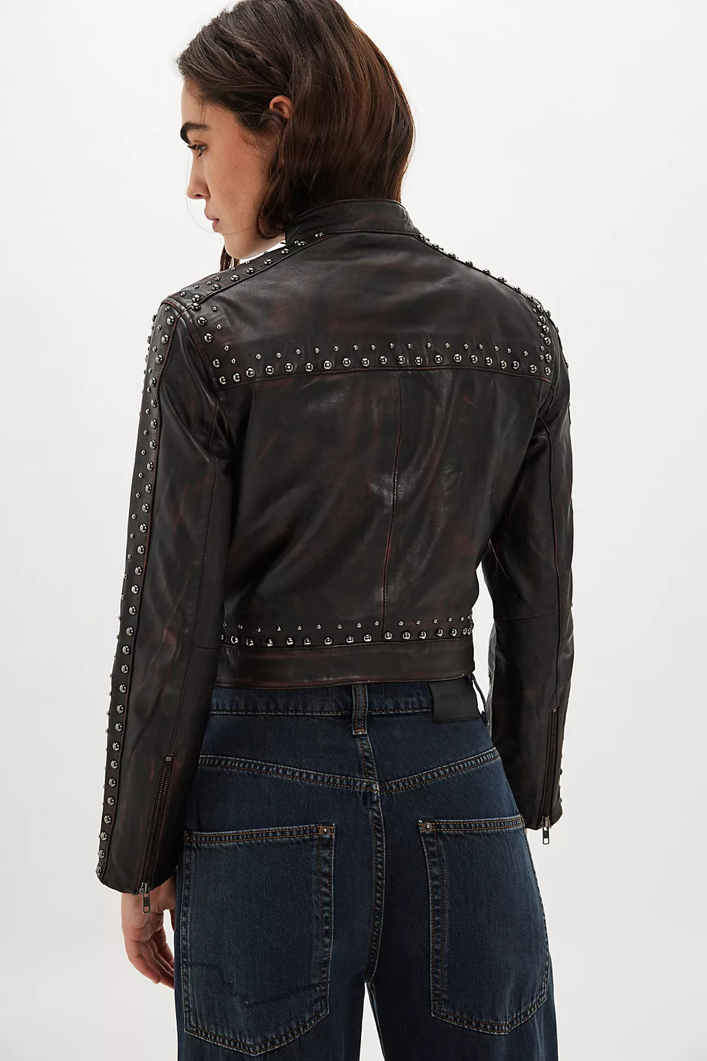 Understated Leather Studded Racer Jacket