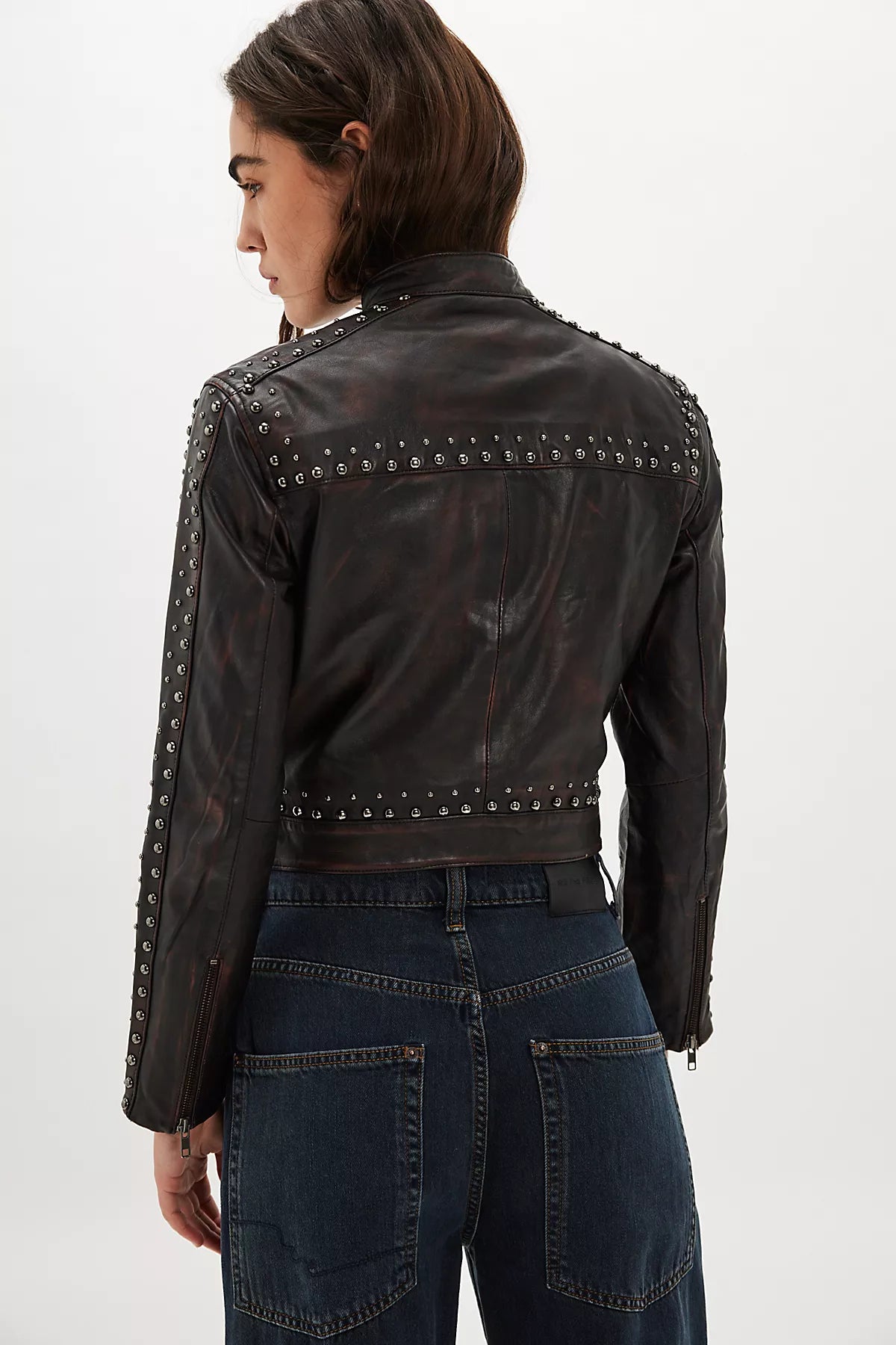 Understated Leather Studded Racer Jacket