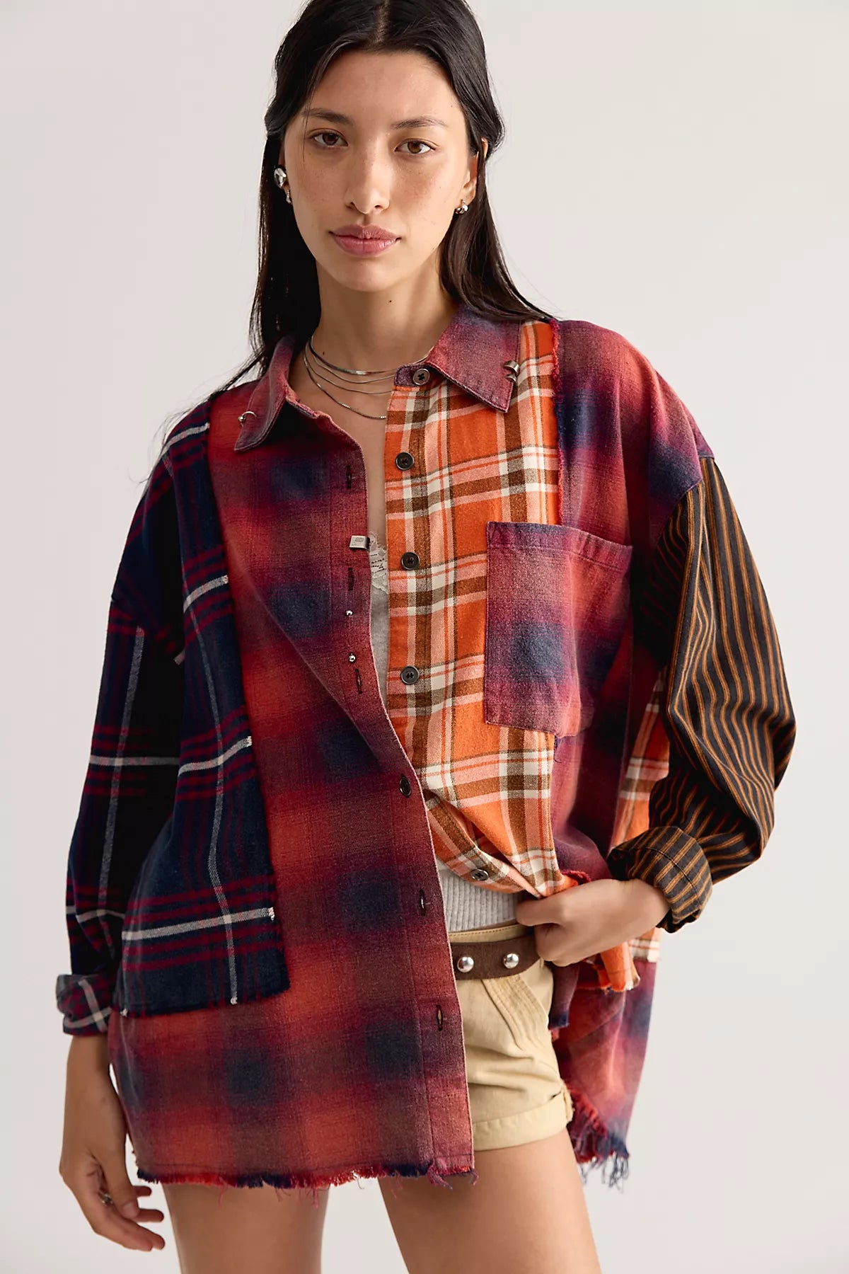 The Tales Reworked Pierced Flannel Button Down