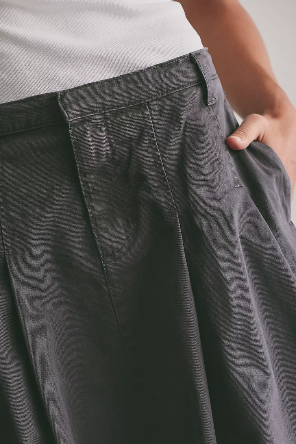 Chino Pleated Midi Skirt