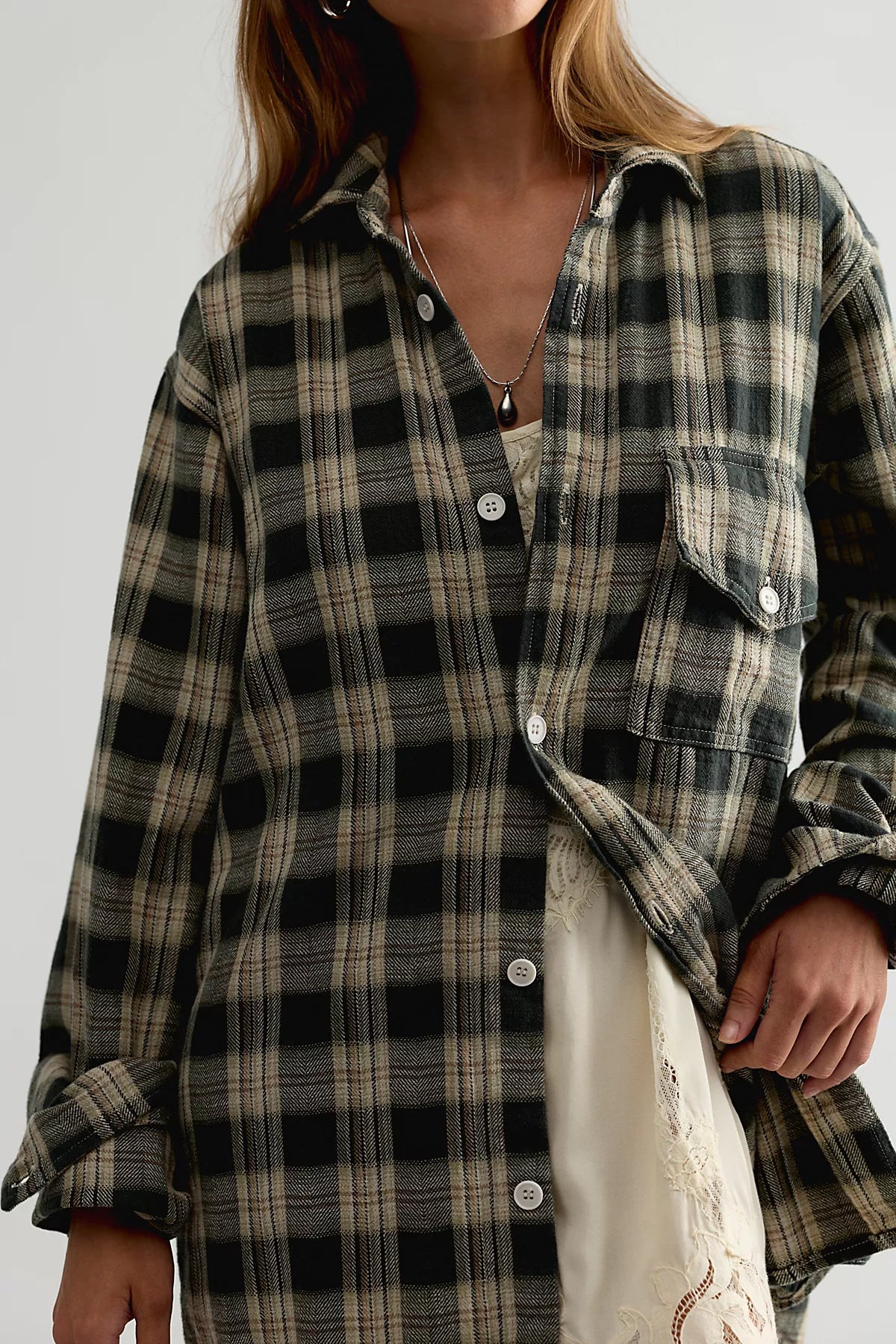 Llea Blue One-Pocket Boyfriend Shirt
