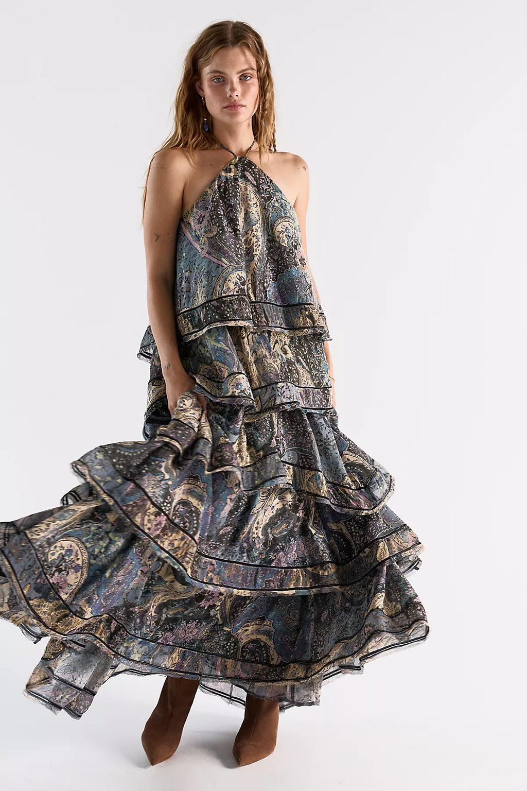 Trapeze Cotton Silk Maxi Skirt Set