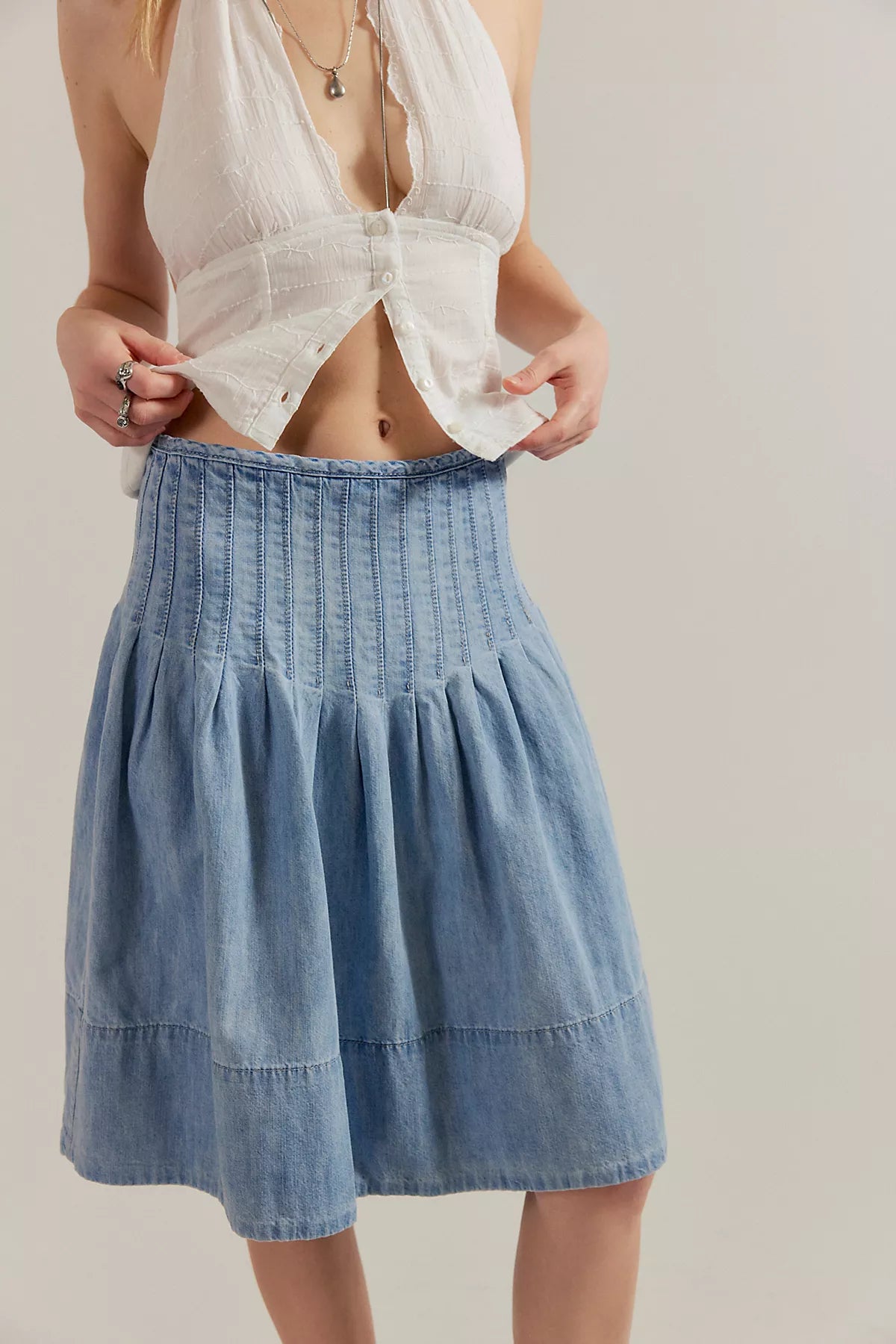 We The Free Peyton Pintuck Denim Midi Skirt