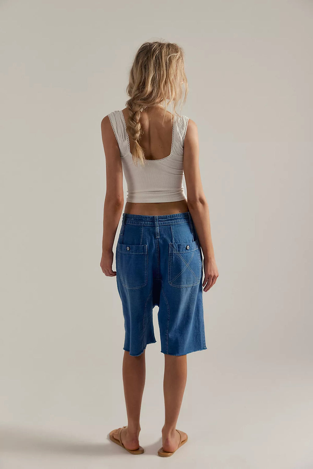 We The Free Sage Denim Harem Shorts