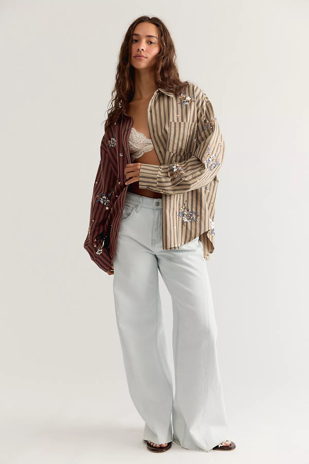 The Tales Half N’ Half Embellished Button Down Top