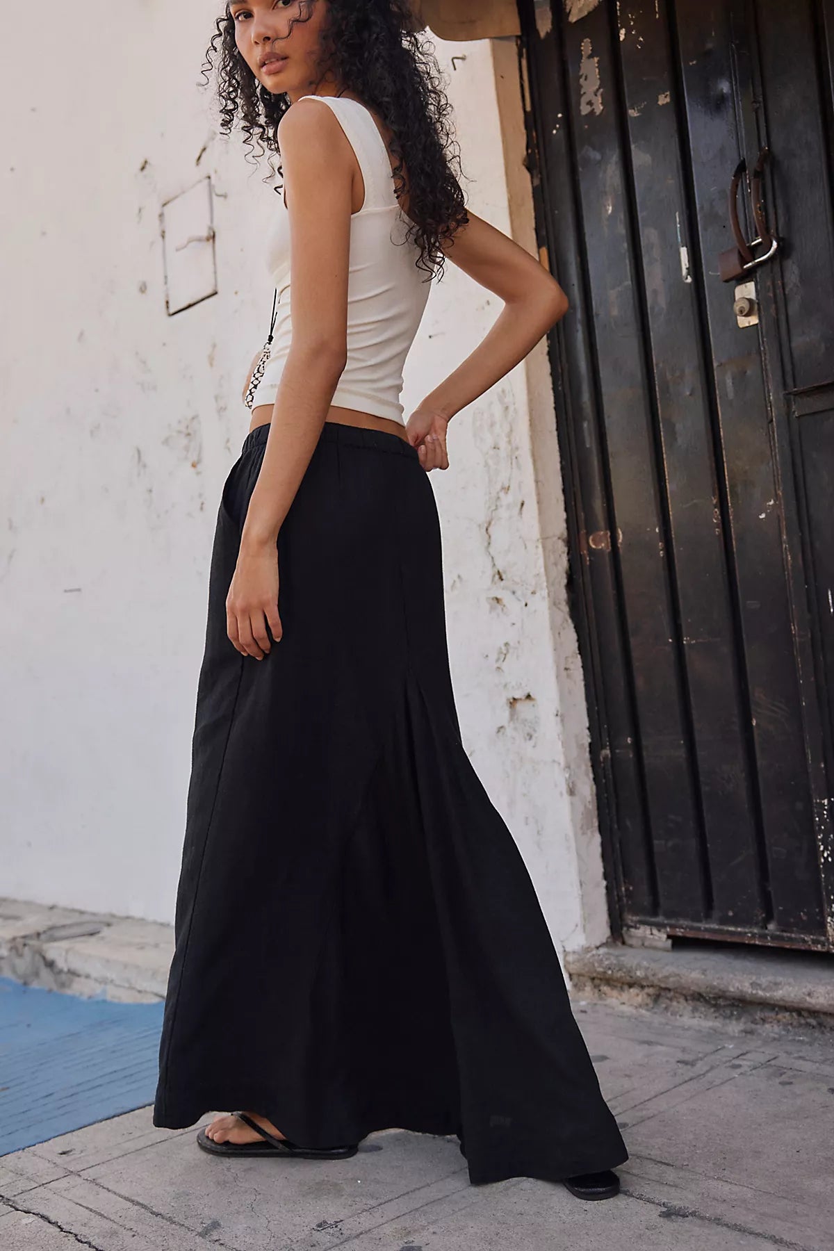 Sandshell Linen Blossom Maxi Skirt