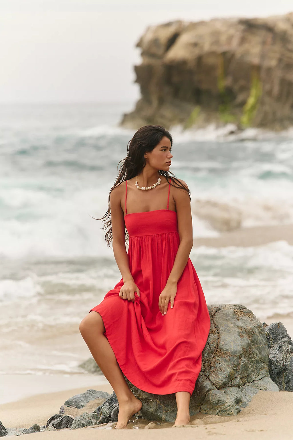 Sandshell Linen Halo Babydoll Midi Dress