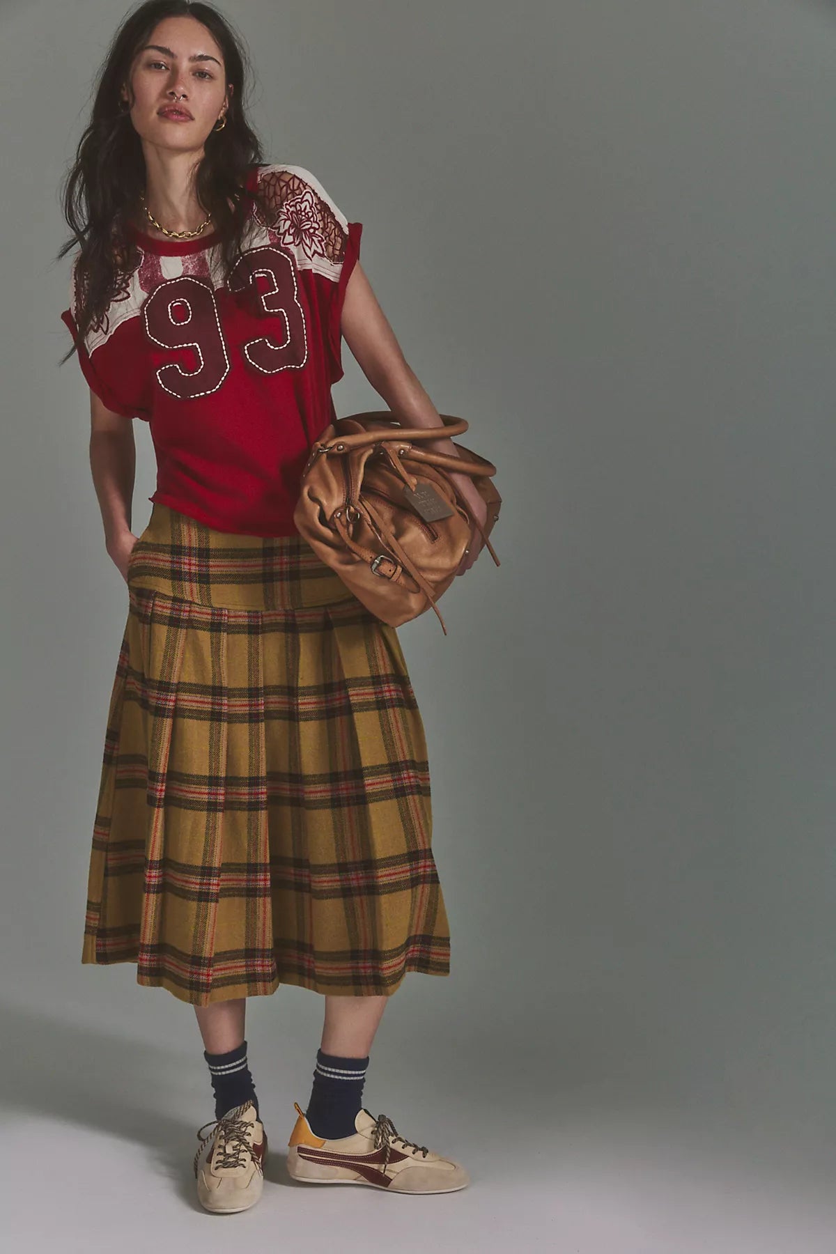 We The Free Skipper Pleated Plaid Midi Skirt