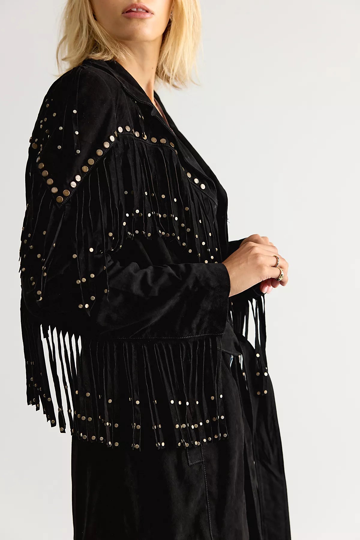 Understated Leather Fringe Suede Trench Coat