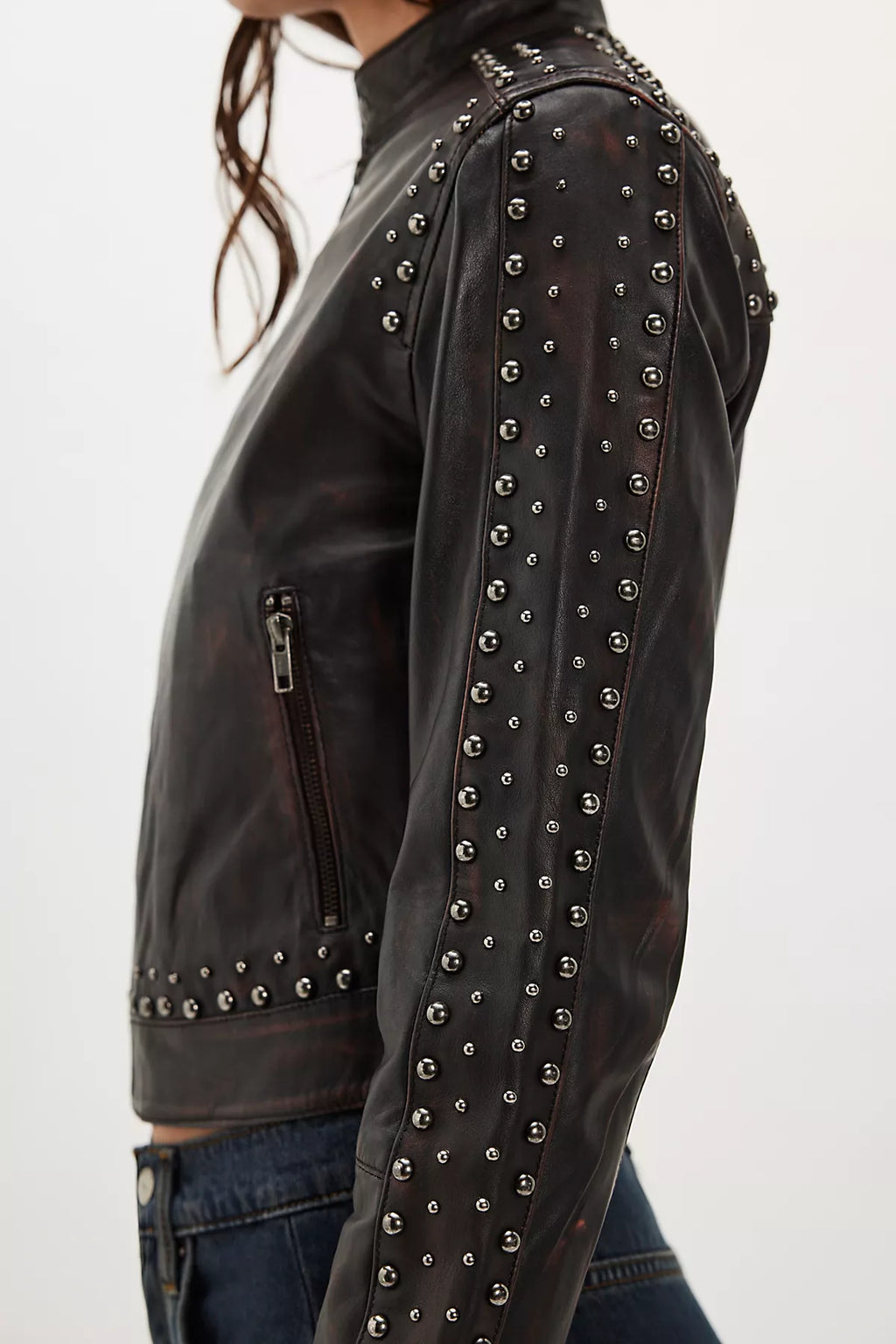 Understated Leather Studded Racer Jacket