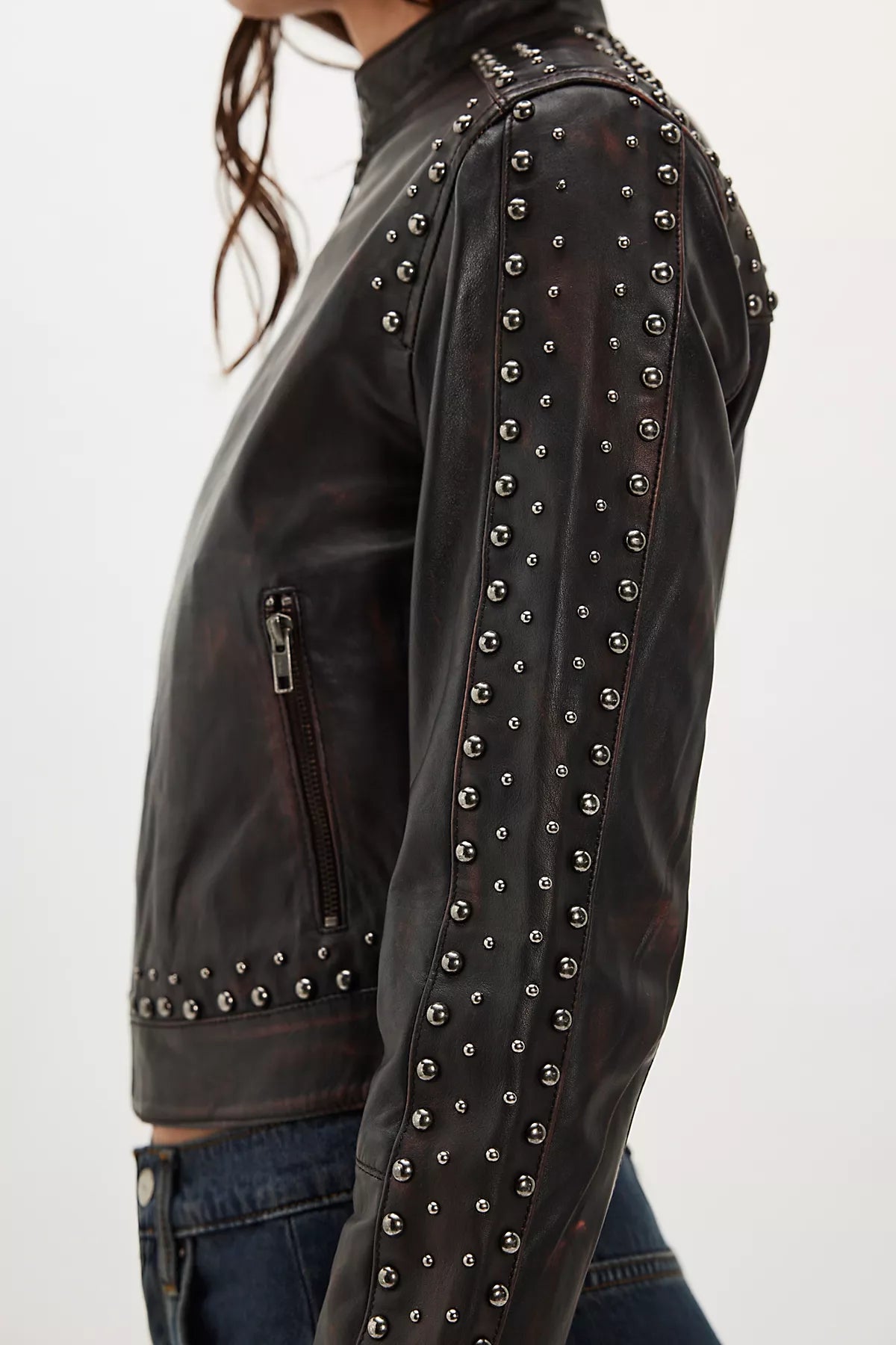 Understated Leather Studded Racer Jacket