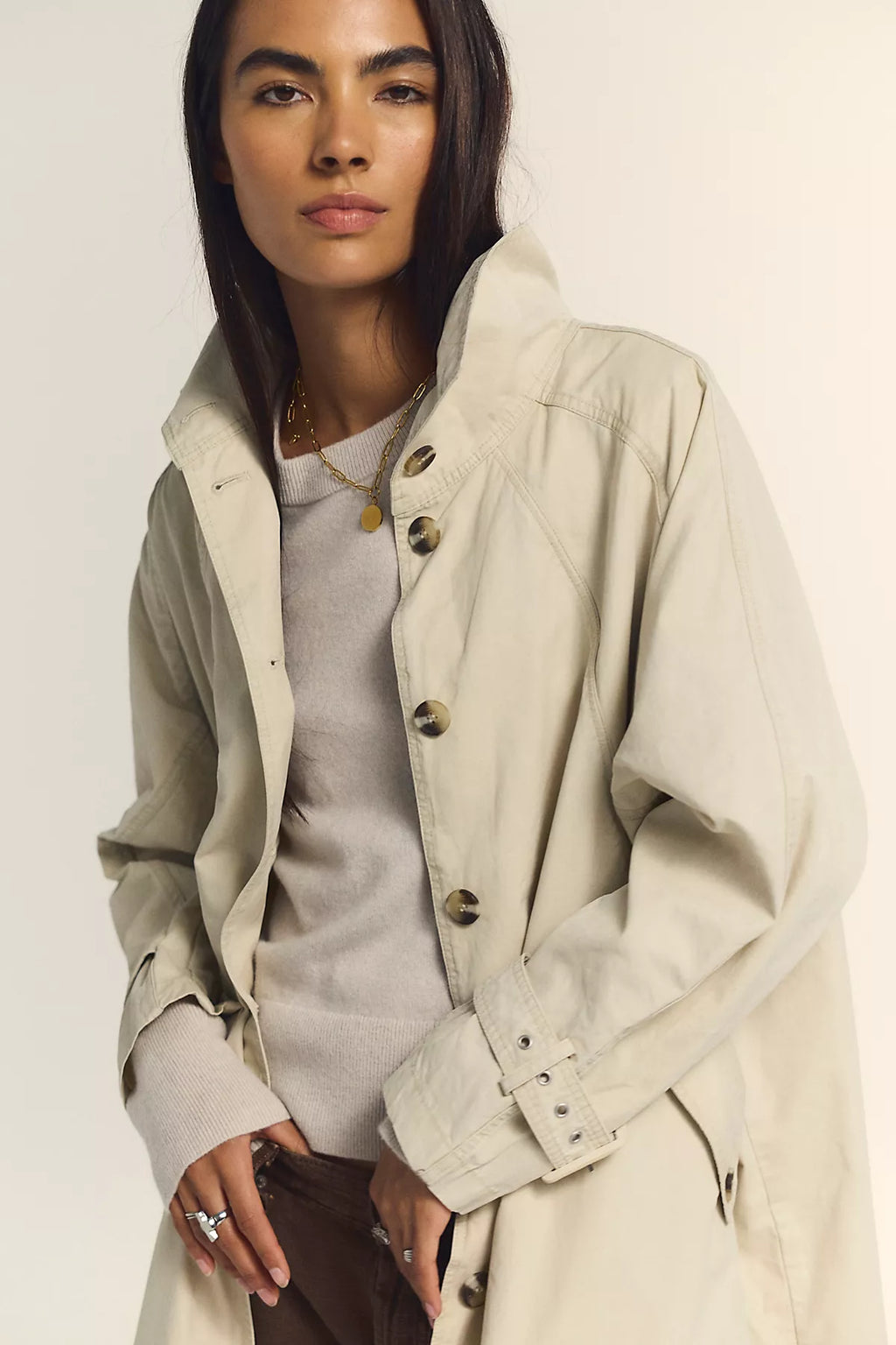 We The Free Drop Down Washed Funnel-Neck Trench