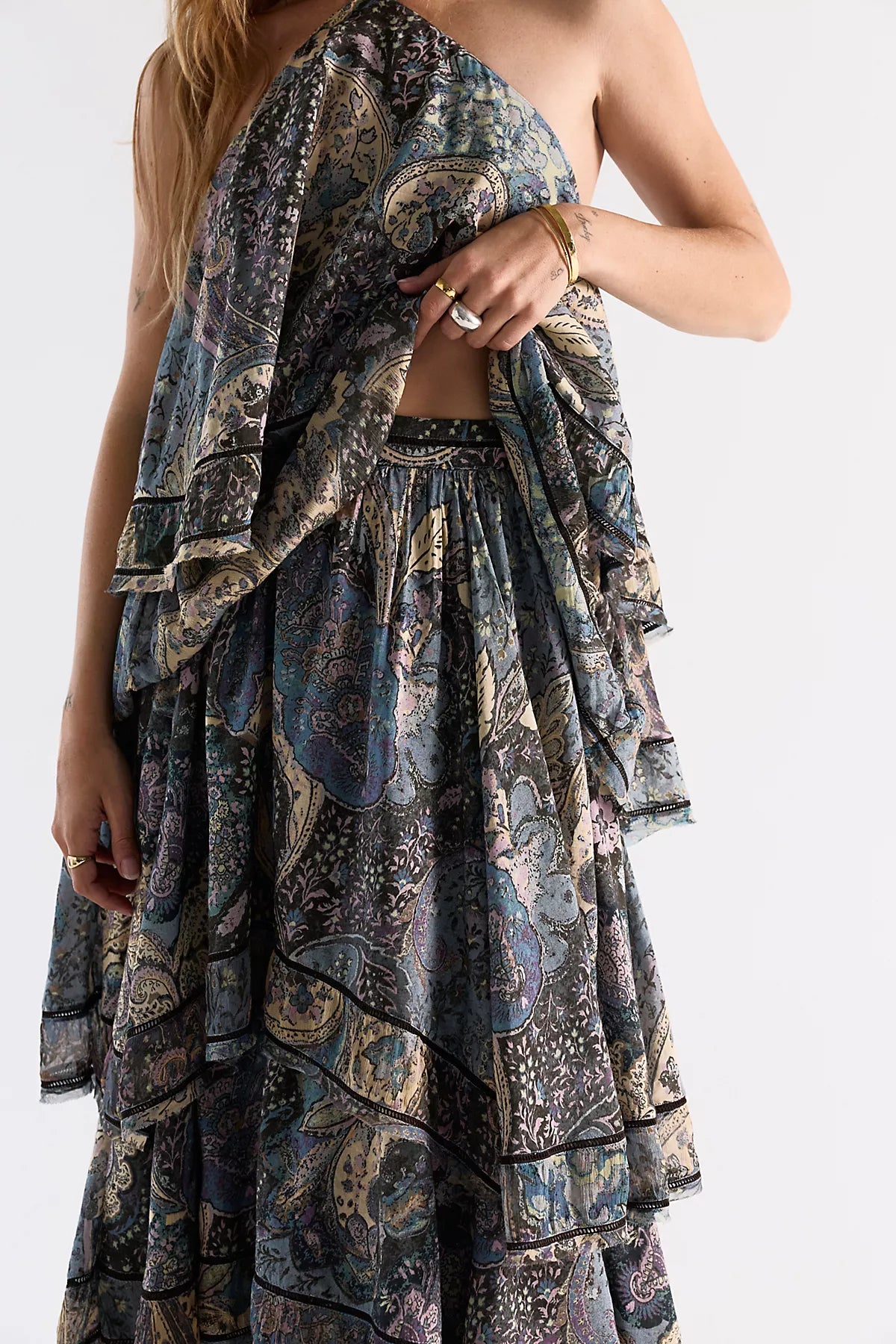 Trapeze Cotton Silk Maxi Skirt Set