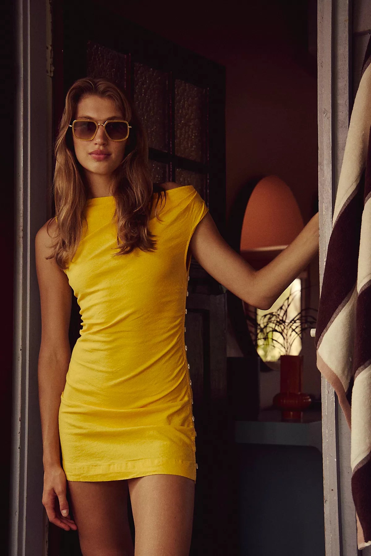 So Far Summer Stretch Linen Mini Dress