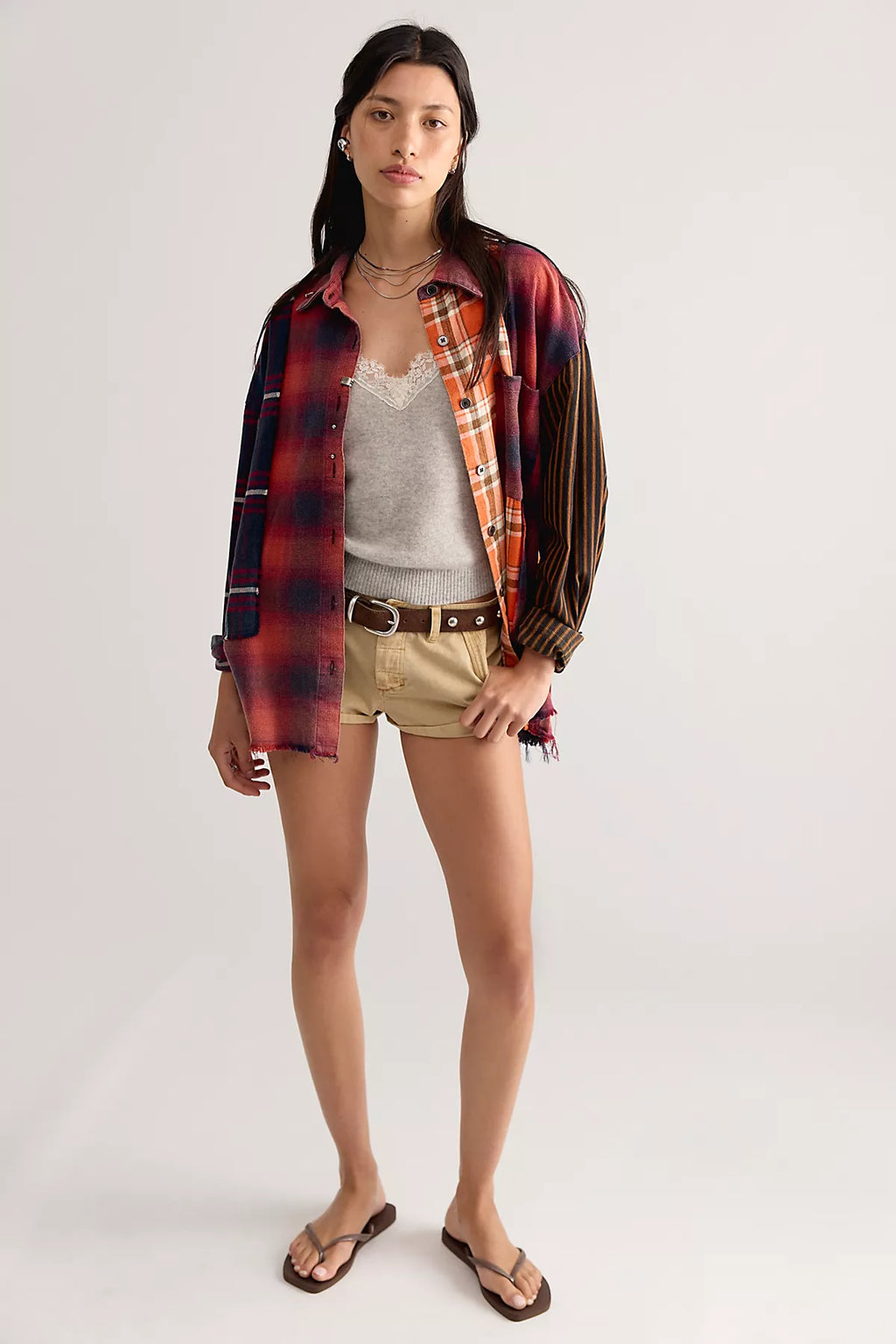 The Tales Reworked Pierced Flannel Button Down