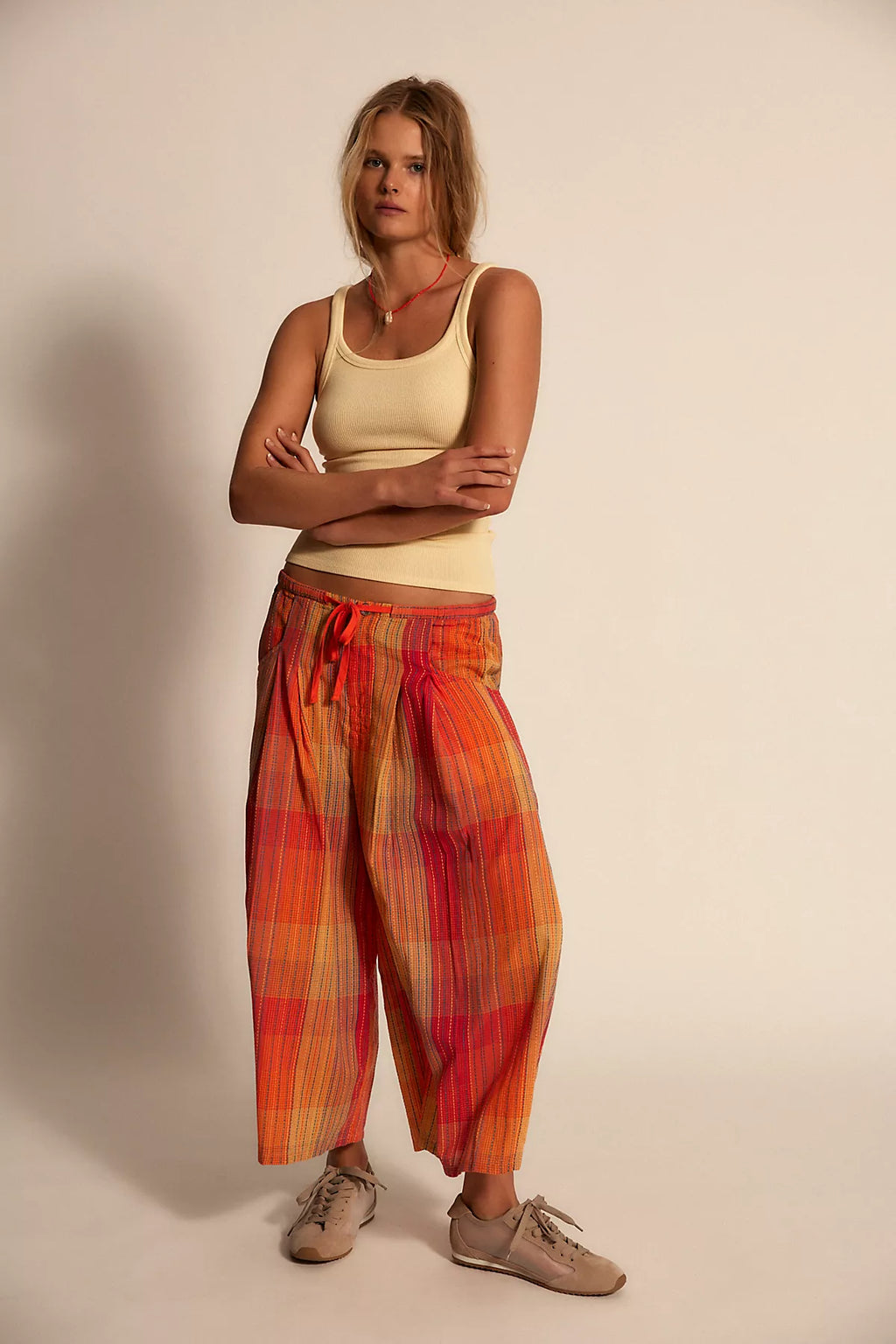 Telluride Wide-Leg Crop Pull-On Madras Pants
