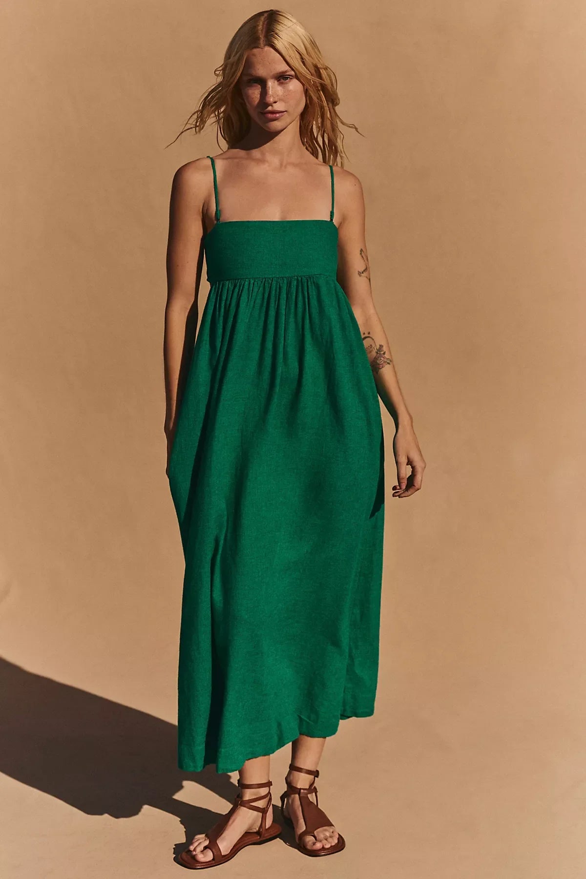 Sandshell Linen Halo Babydoll Midi Dress