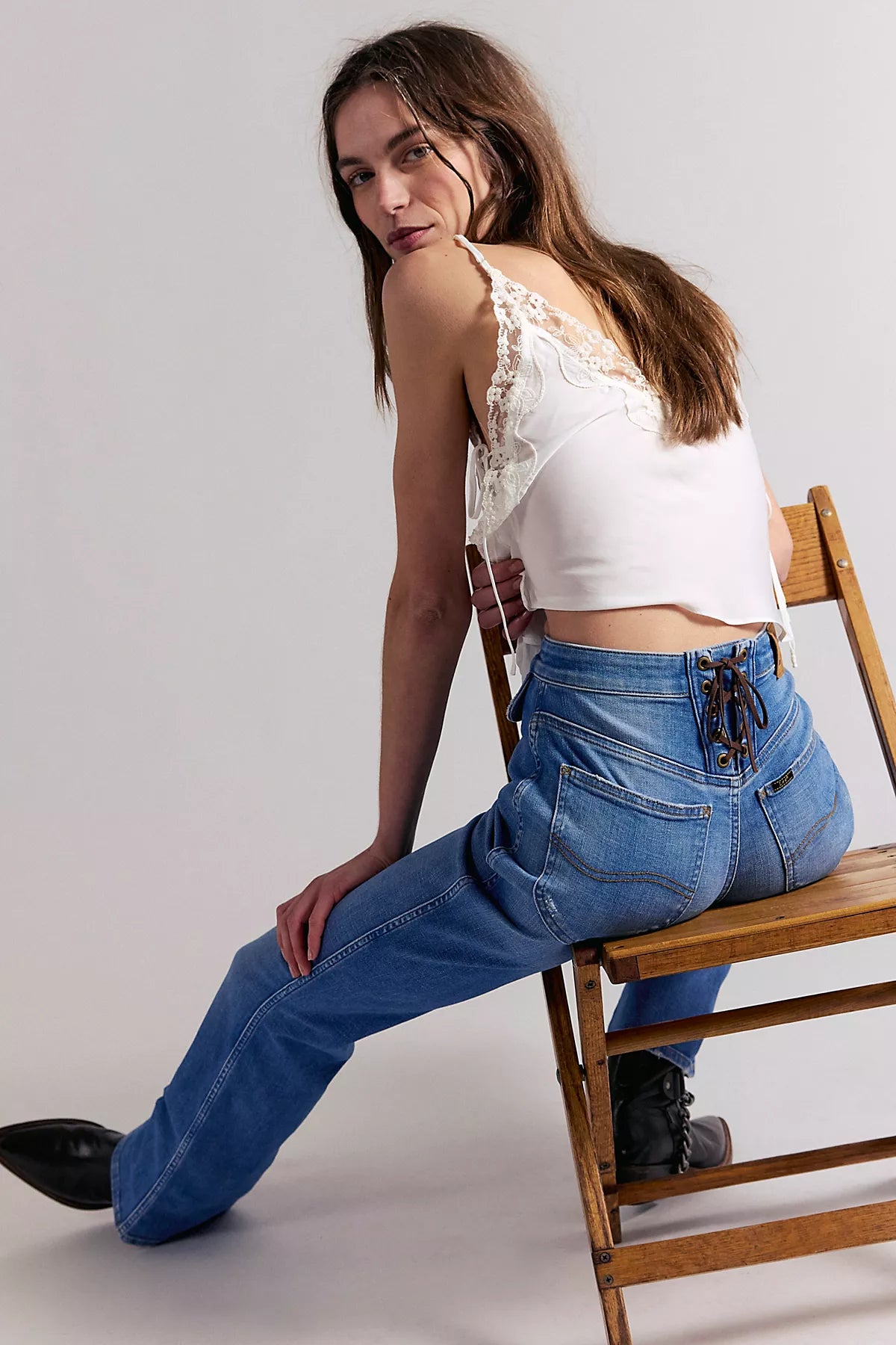 Lee Lace-Up High-Rise Bootcut Jeans