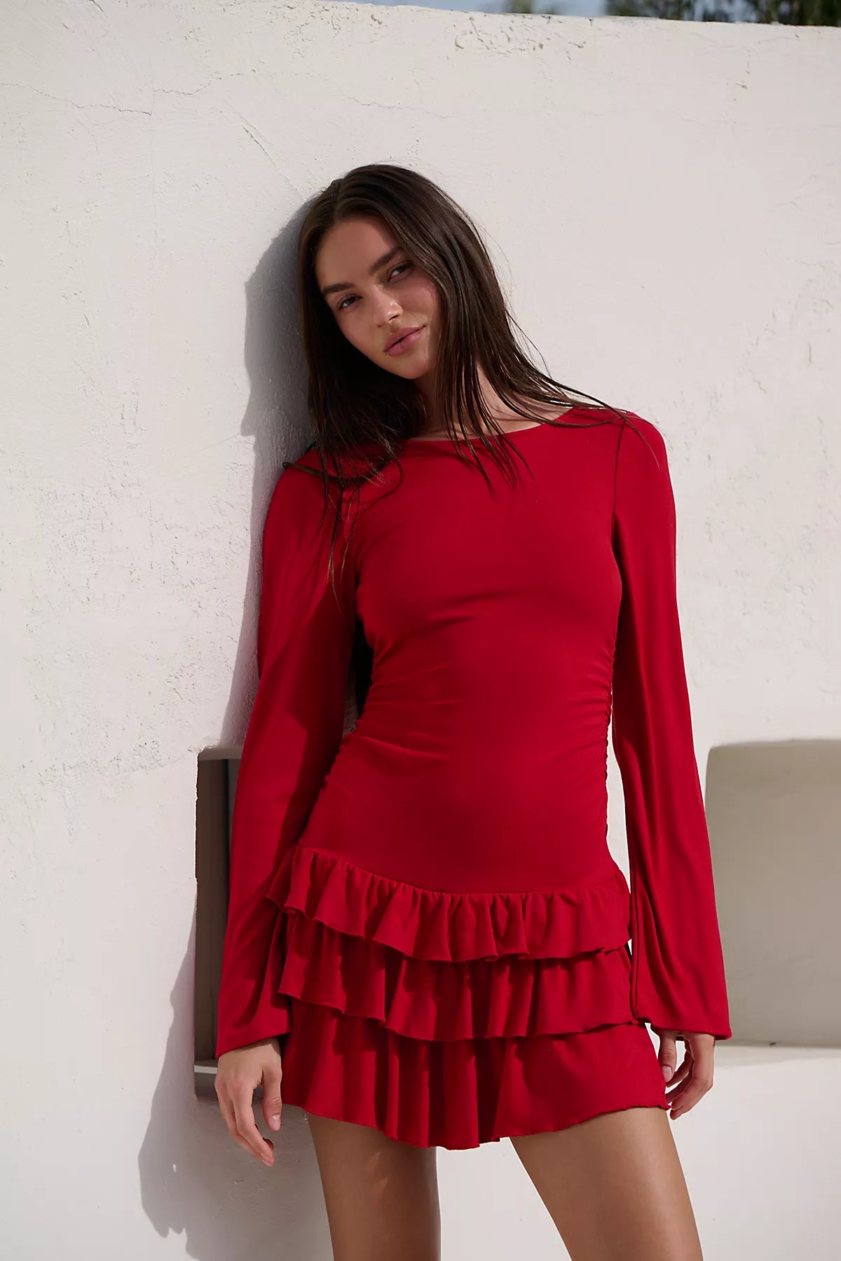 Good Feels Ruffle Long-Sleeve Mini Dress