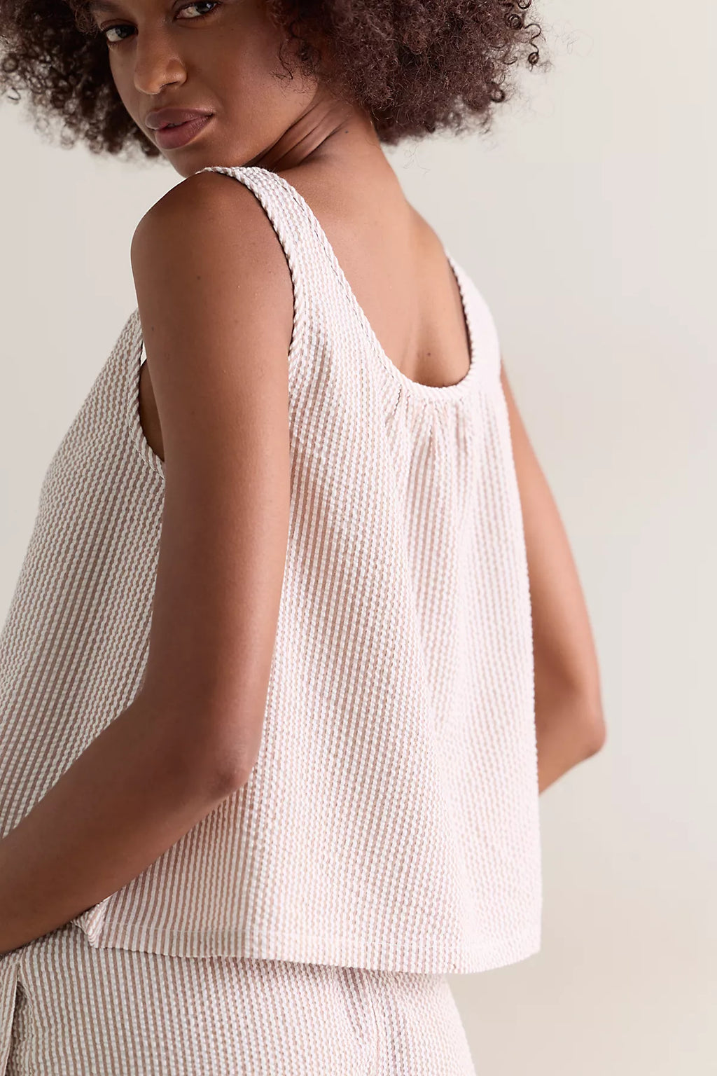 Nudea Cotton Seersucker Button-Down Tank