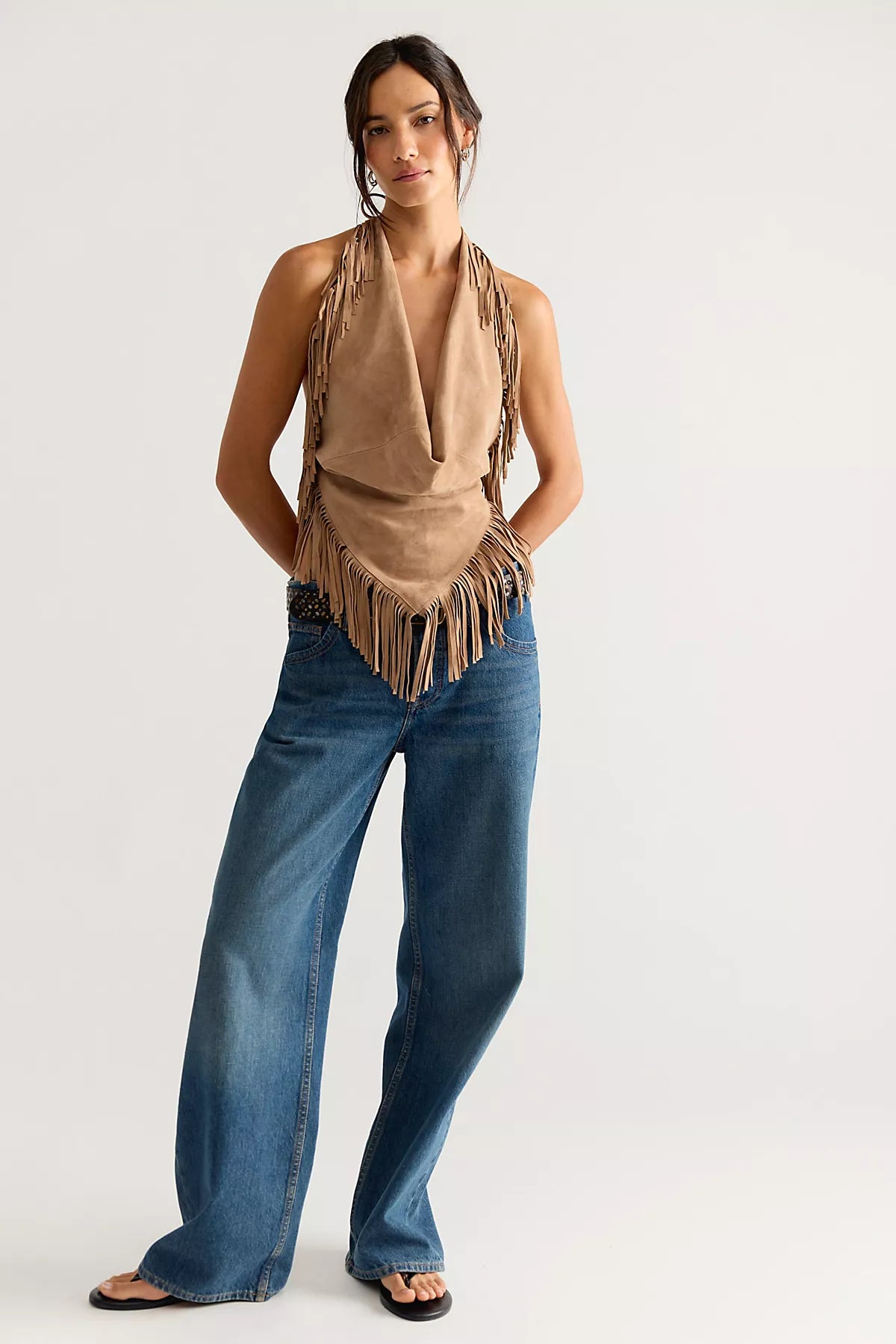 Understated Leather Madi Fringe Halter Top