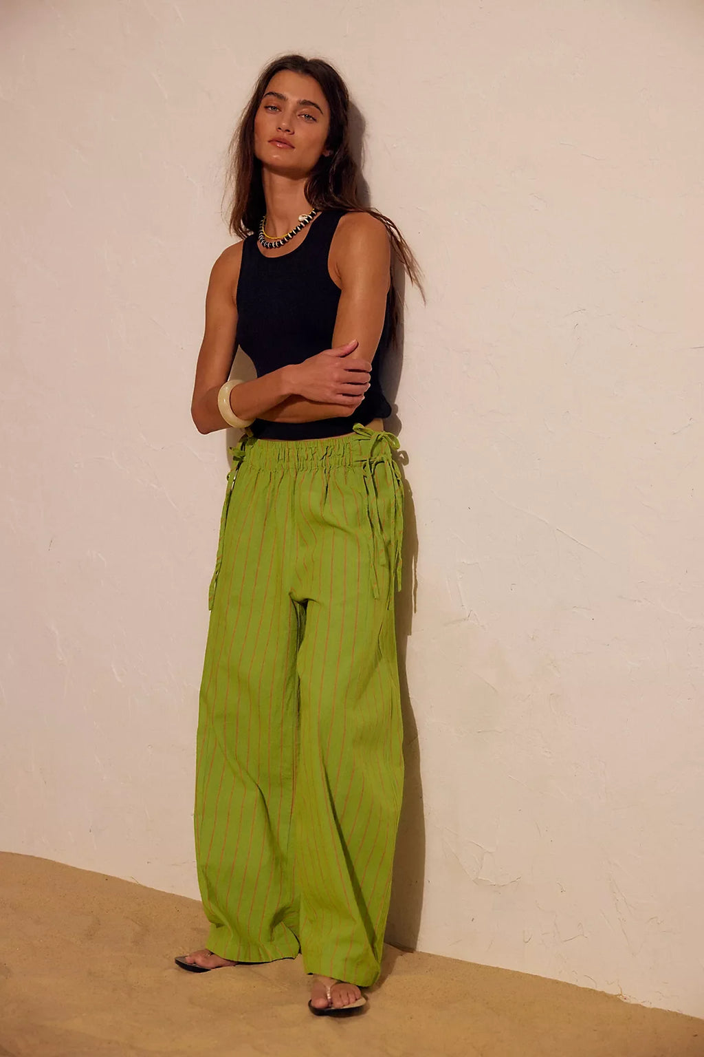 Sun Dazed Cotton-Linen Striped Pants