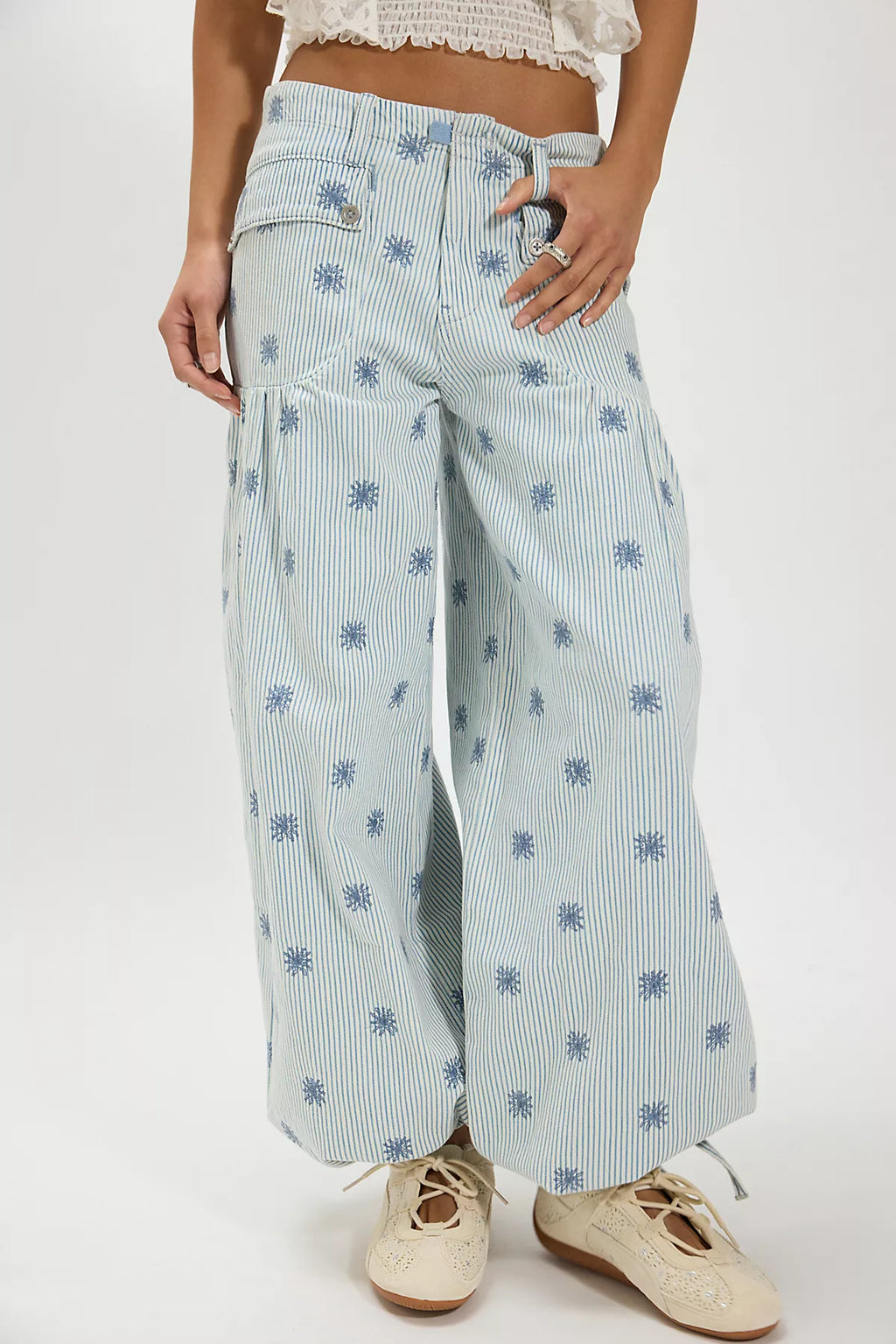 We The Free Lotus Embroidered Railroad Balloon Jeans