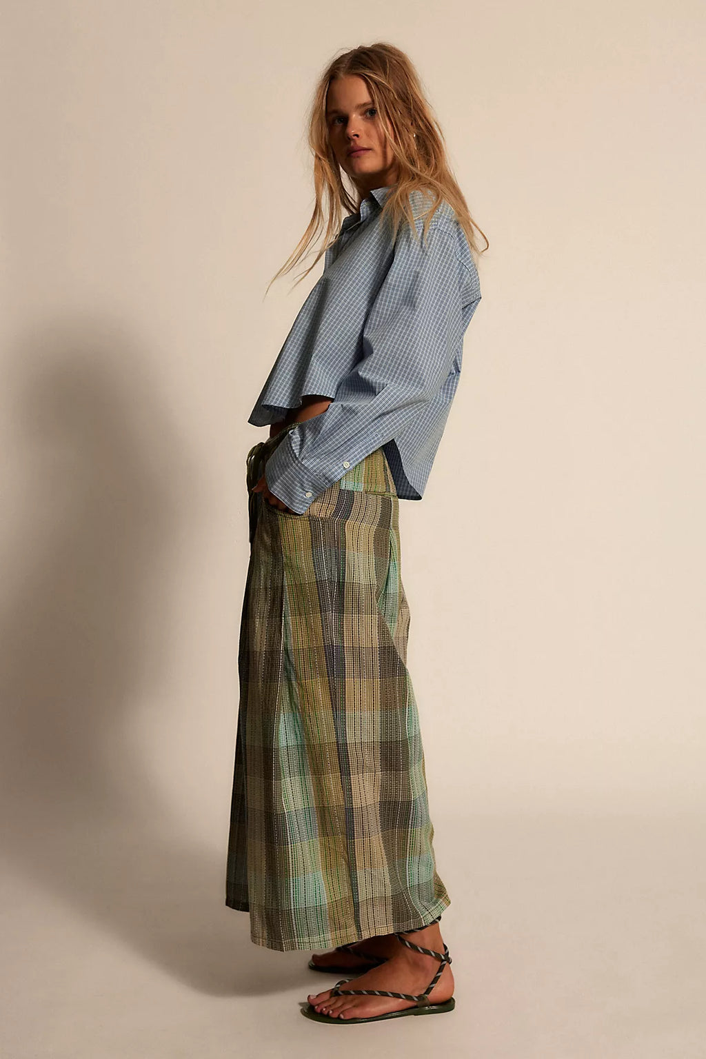 Telluride Wide-Leg Crop Pull-On Madras Pants