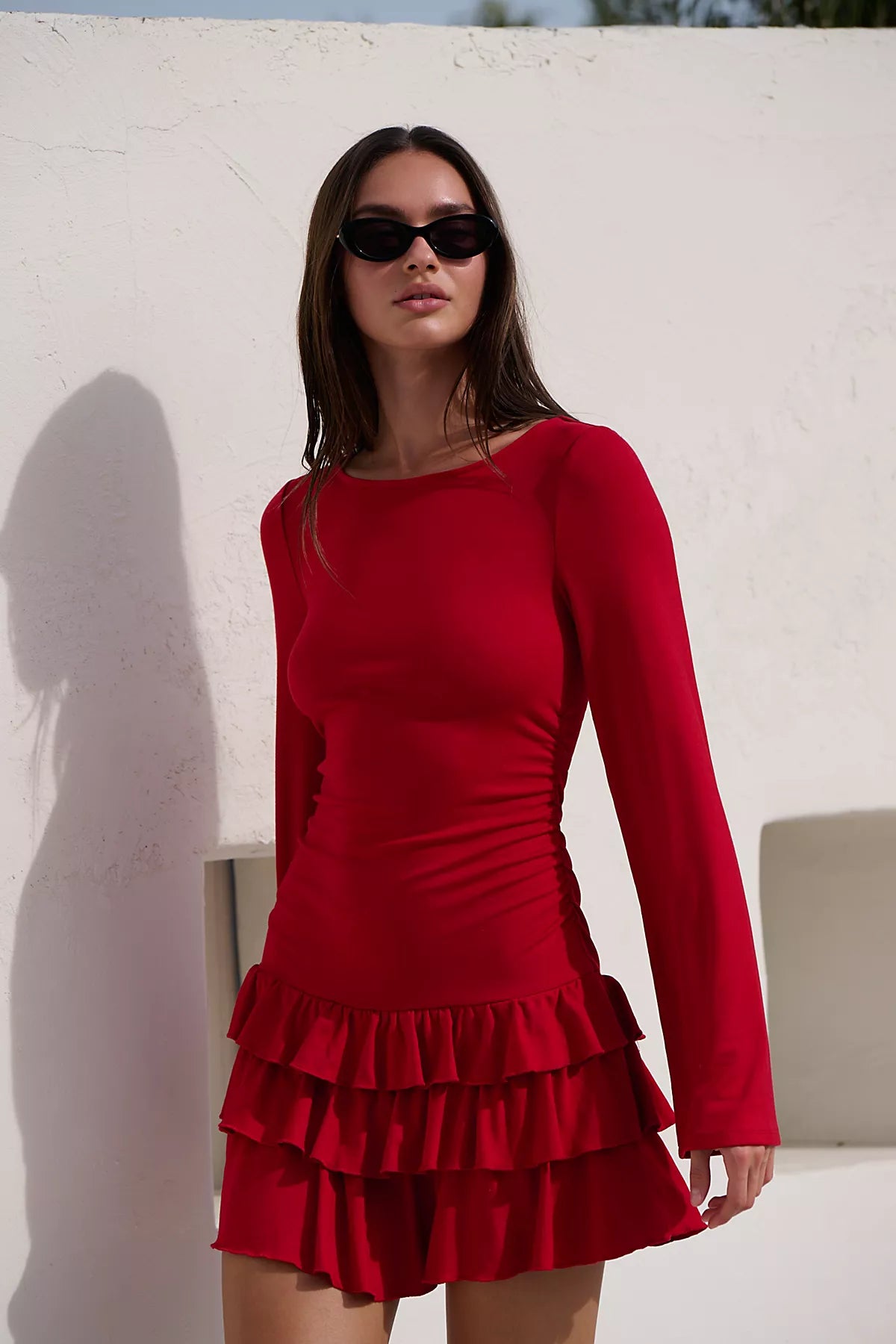 Good Feels Ruffle Long-Sleeve Mini Dress