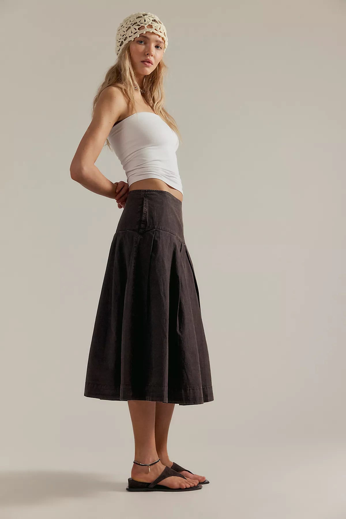 We The Free Skipper Pleated Chino Midi Skirt
