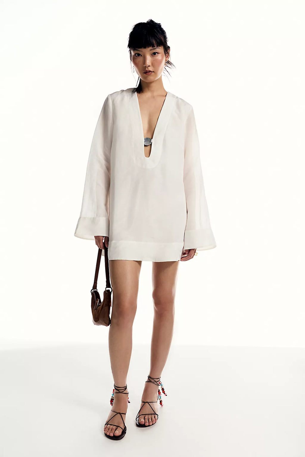 Shona Joy Paloma Plunge Long-Sleeve Mini Dress