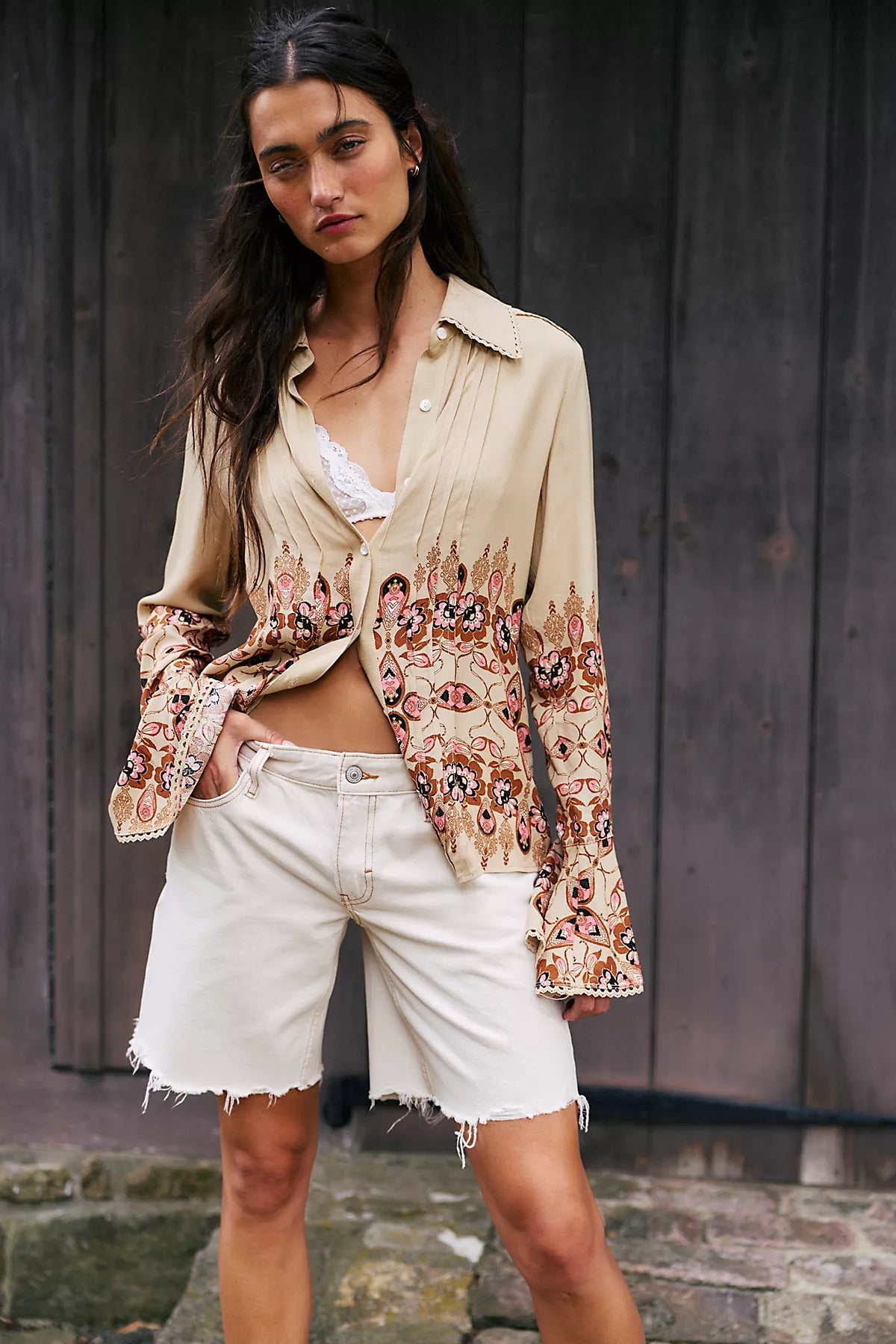 Melrose Printed Button Down Top