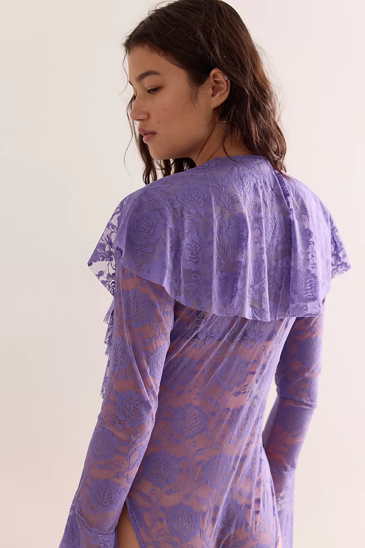 Norma Kamali Long Sleeve Deep V Ruffle Bodysuit
